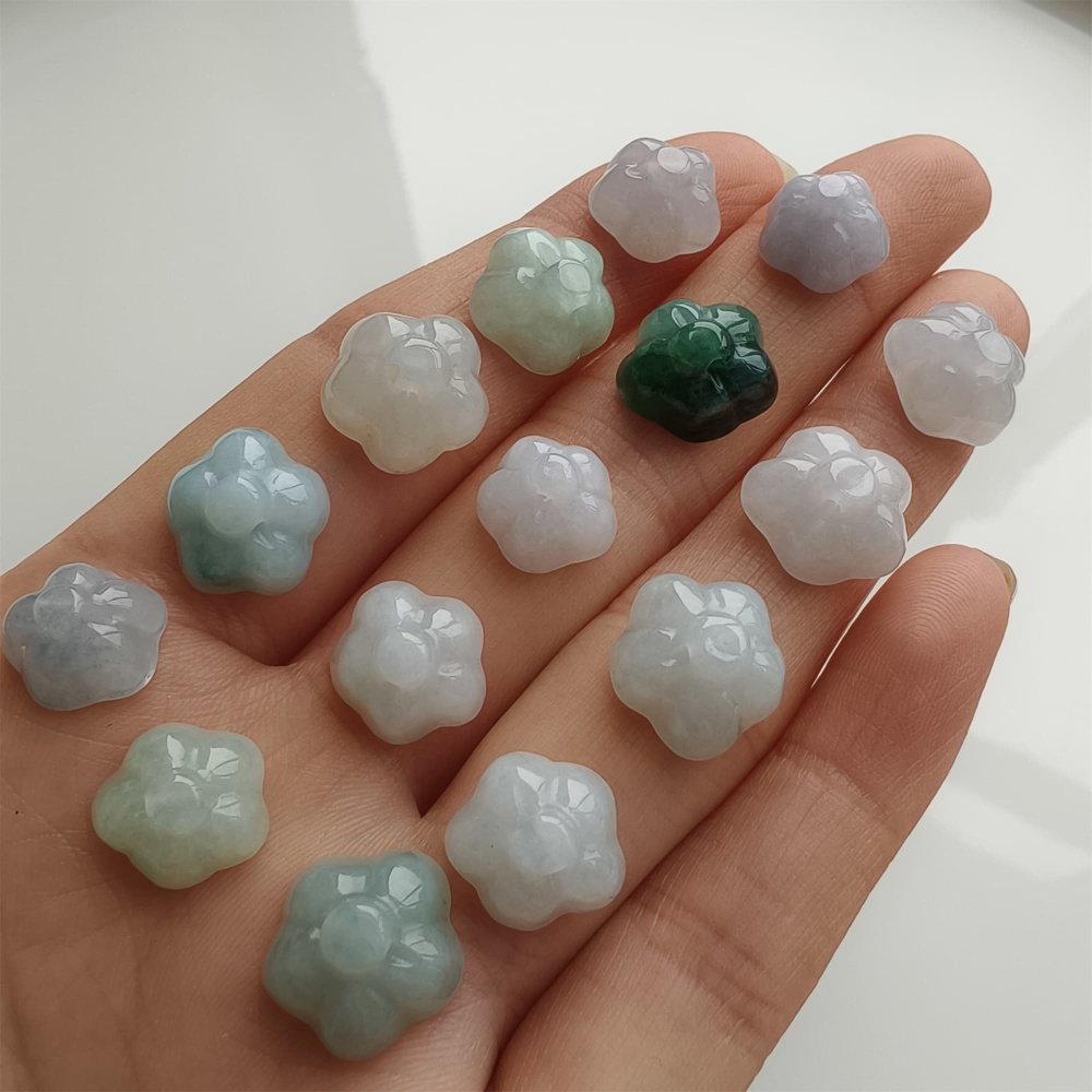 DDP 5pcs 10-12mm Natural Certificated Type A Icy Green White Burmese Jadeite Lotus Seed Pod Beads