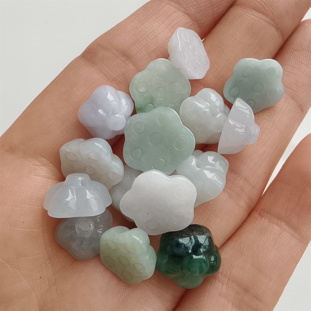 DDP 5pcs 10-12mm Natural Certificated Type A Icy Green White Burmese Jadeite Lotus Seed Pod Beads