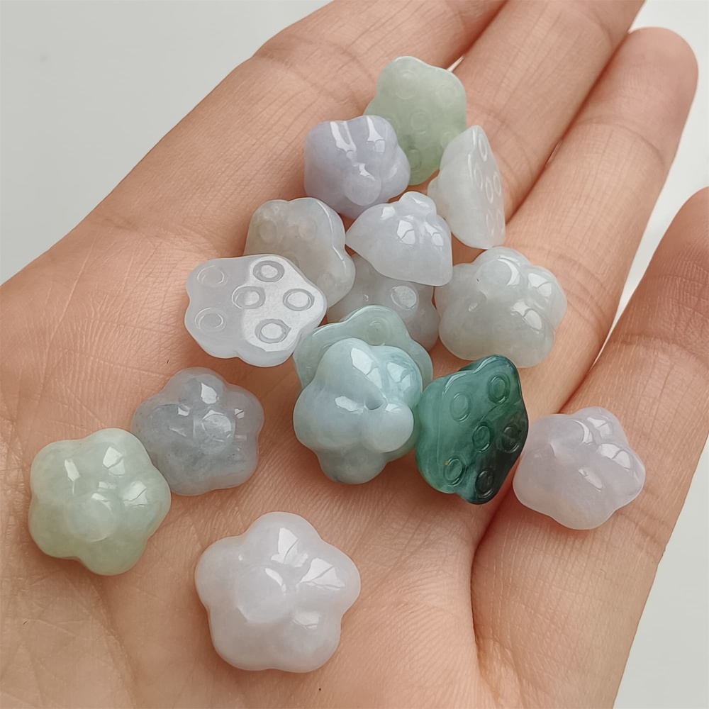 DDP 5pcs 10-12mm Natural Certificated Type A Icy Green White Burmese Jadeite Lotus Seed Pod Beads