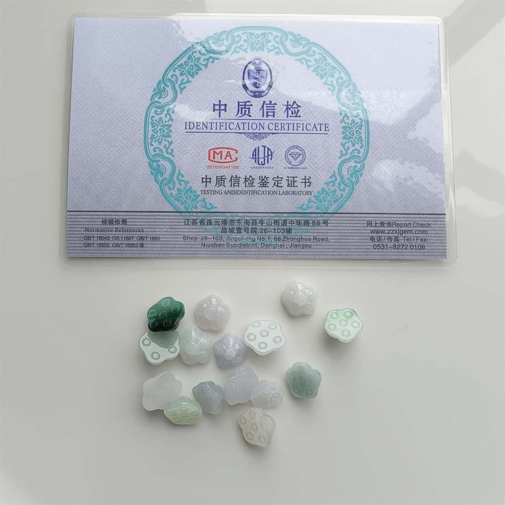 DDP 5pcs 10-12mm Natural Certificated Type A Icy Green White Burmese Jadeite Lotus Seed Pod Beads