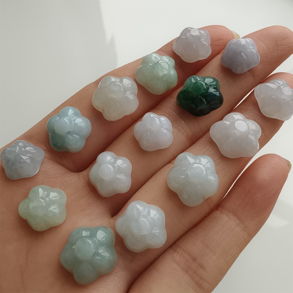 DDP 5pcs 10-12mm Natural Certificated Type A Icy Green White Burmese Jadeite Lotus Seed Pod Beads