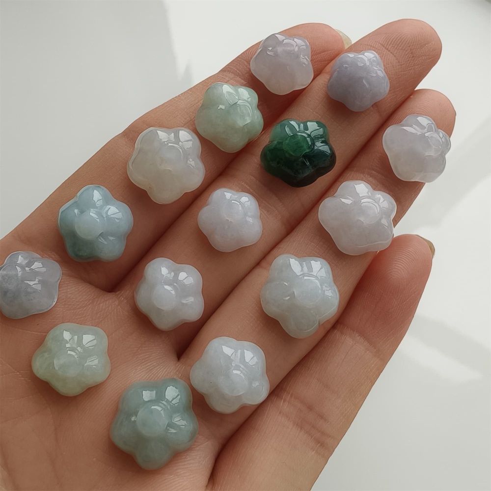 DDP 5pcs 10-12mm Natural Certificated Type A Icy Green White Burmese Jadeite Lotus Seed Pod Beads
