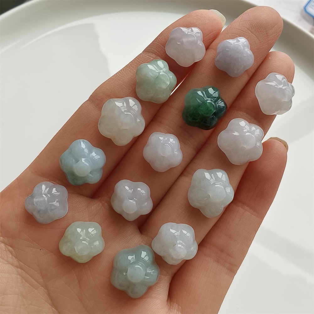 DDP 5pcs 10-12mm Natural Certificated Type A Icy Green White Burmese Jadeite Lotus Seed Pod Beads