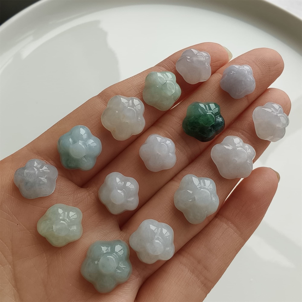 DDP 5pcs 10-12mm Natural Certificated Type A Icy Green White Burmese Jadeite Lotus Seed Pod Beads