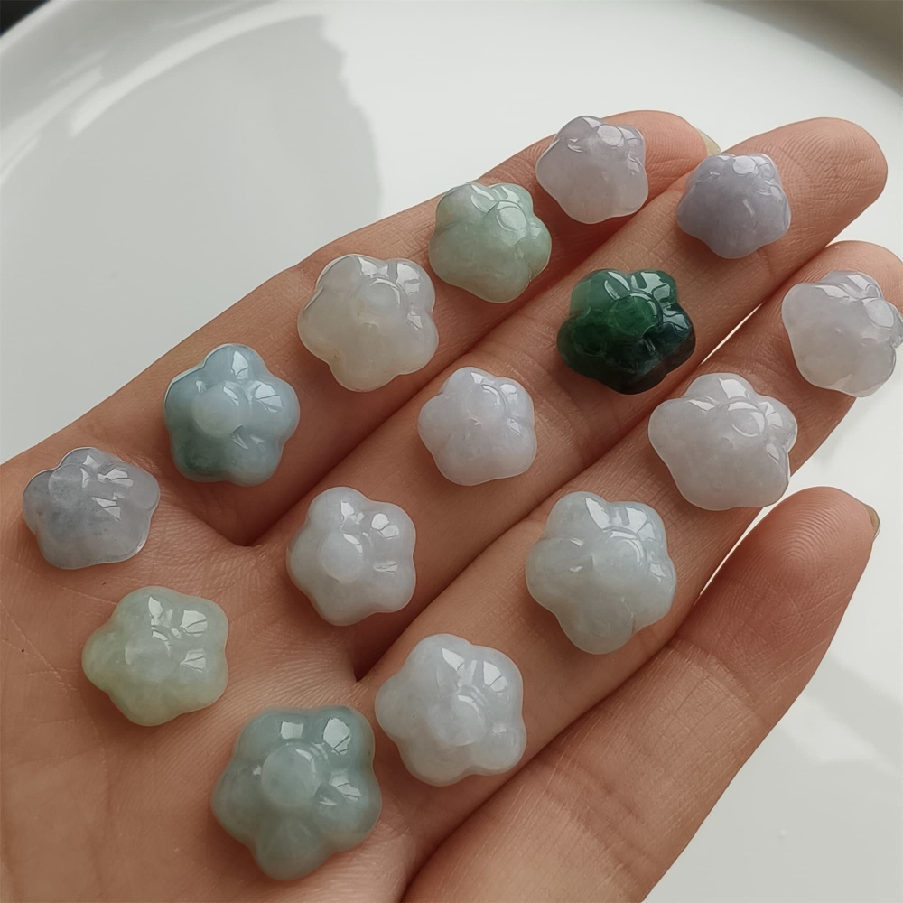 DDP 5pcs 10-12mm Natural Certificated Type A Icy Green White Burmese Jadeite Lotus Seed Pod Beads