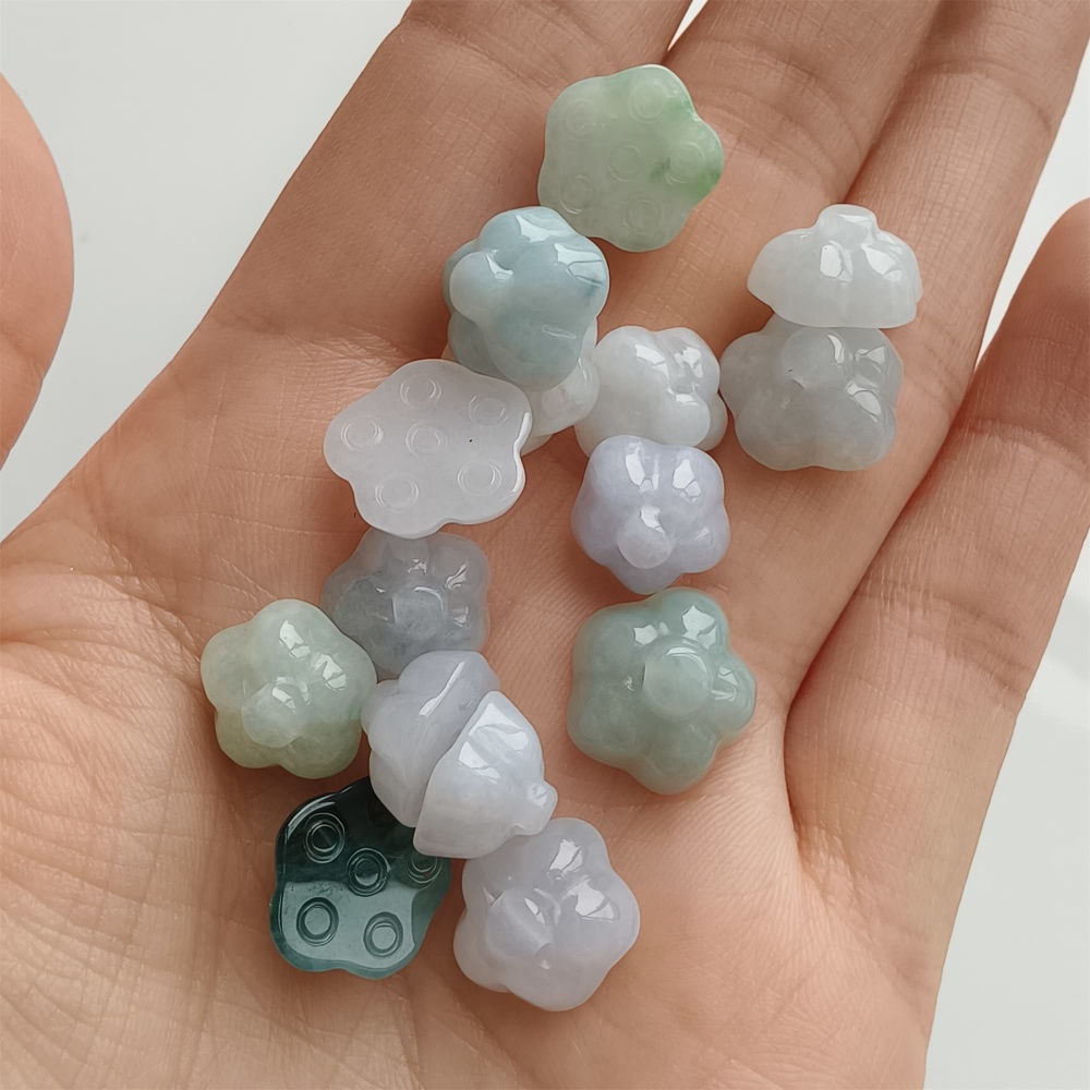 DDP 5pcs 10-12mm Natural Certificated Type A Icy Green White Burmese Jadeite Lotus Seed Pod Beads