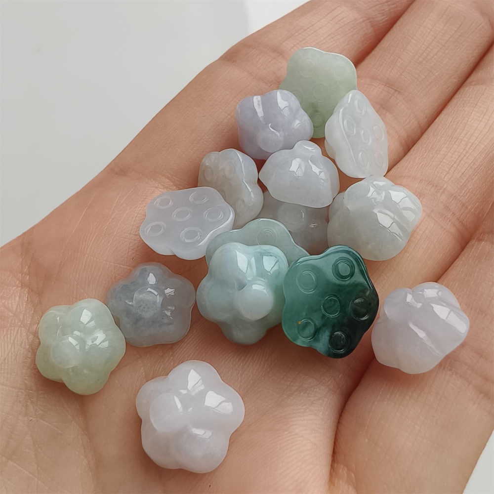 DDP 5pcs 10-12mm Natural Certificated Type A Icy Green White Burmese Jadeite Lotus Seed Pod Beads