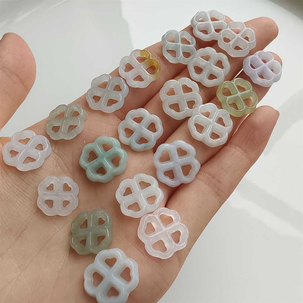 DDP 5pcs 12-13.5mm Natural Certificated Type A Icy Green White Burmese Jadeite Flower Beads
