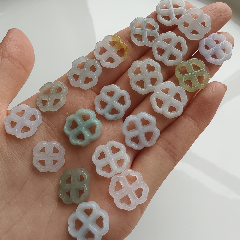 DDP 5pcs 12-13.5mm Natural Certificated Type A Icy Green White Burmese Jadeite Flower Beads
