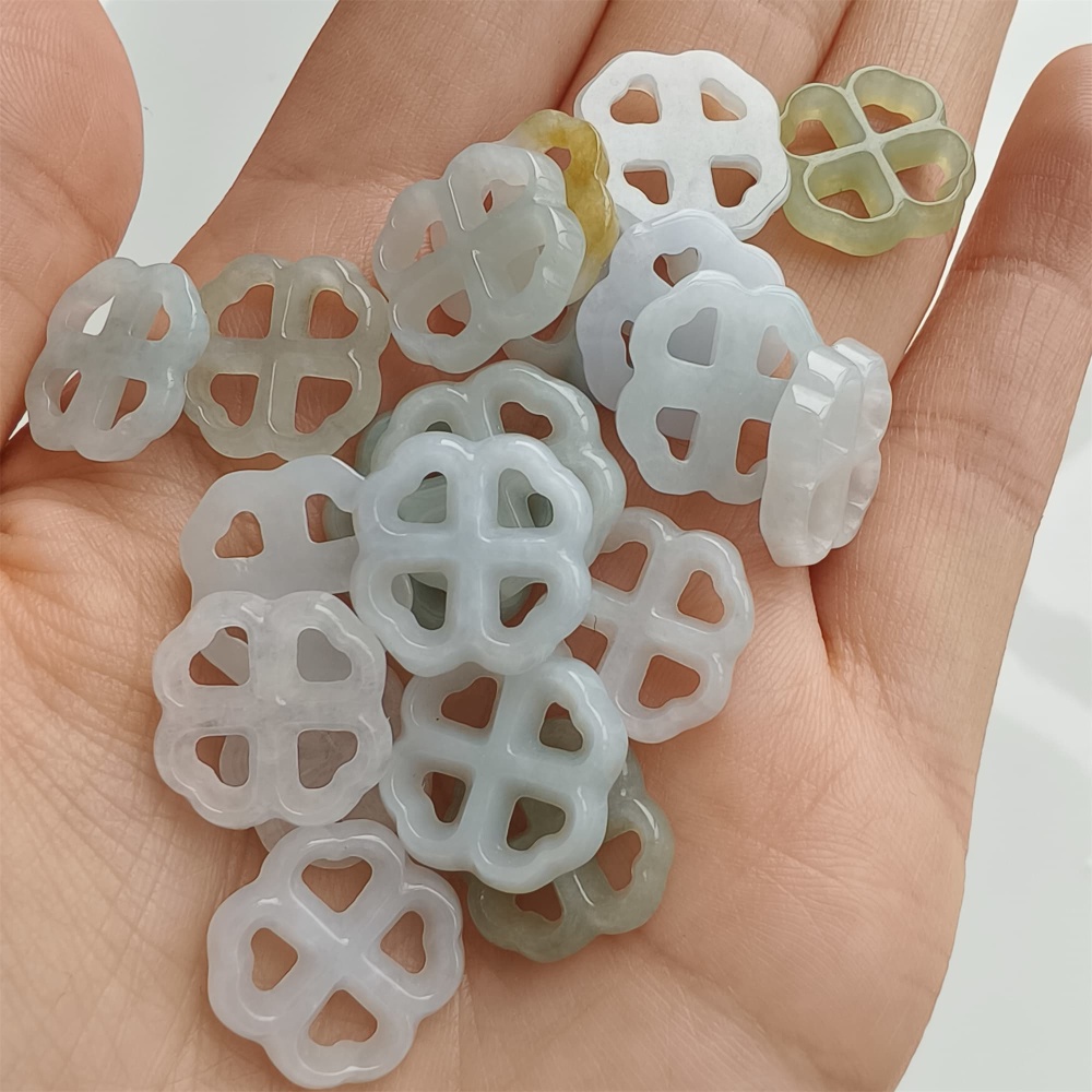 DDP 5pcs 12-13.5mm Natural Certificated Type A Icy Green White Burmese Jadeite Flower Beads