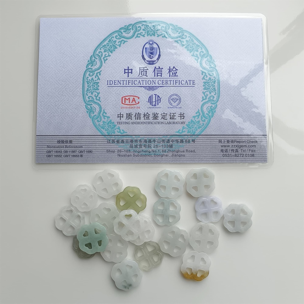 DDP 5pcs 12-13.5mm Natural Certificated Type A Icy Green White Burmese Jadeite Flower Beads