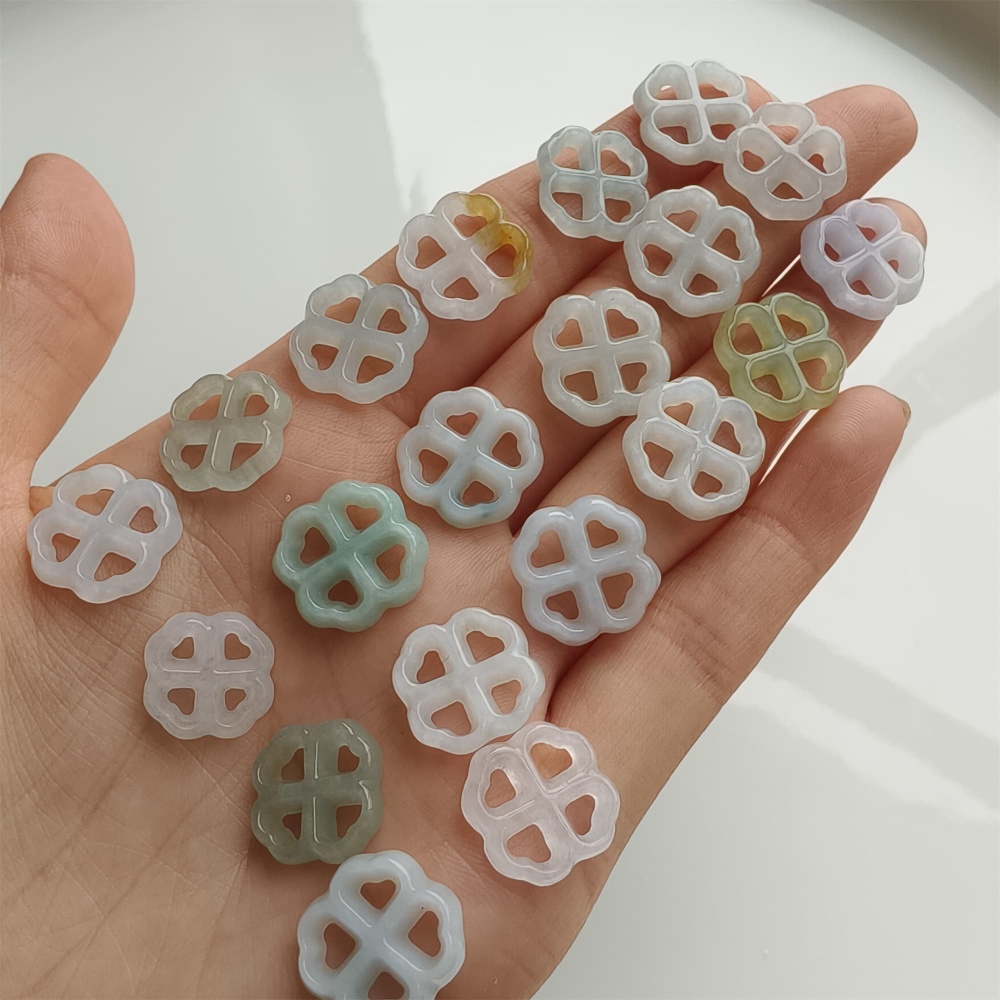 DDP 5pcs 12-13.5mm Natural Certificated Type A Icy Green White Burmese Jadeite Flower Beads