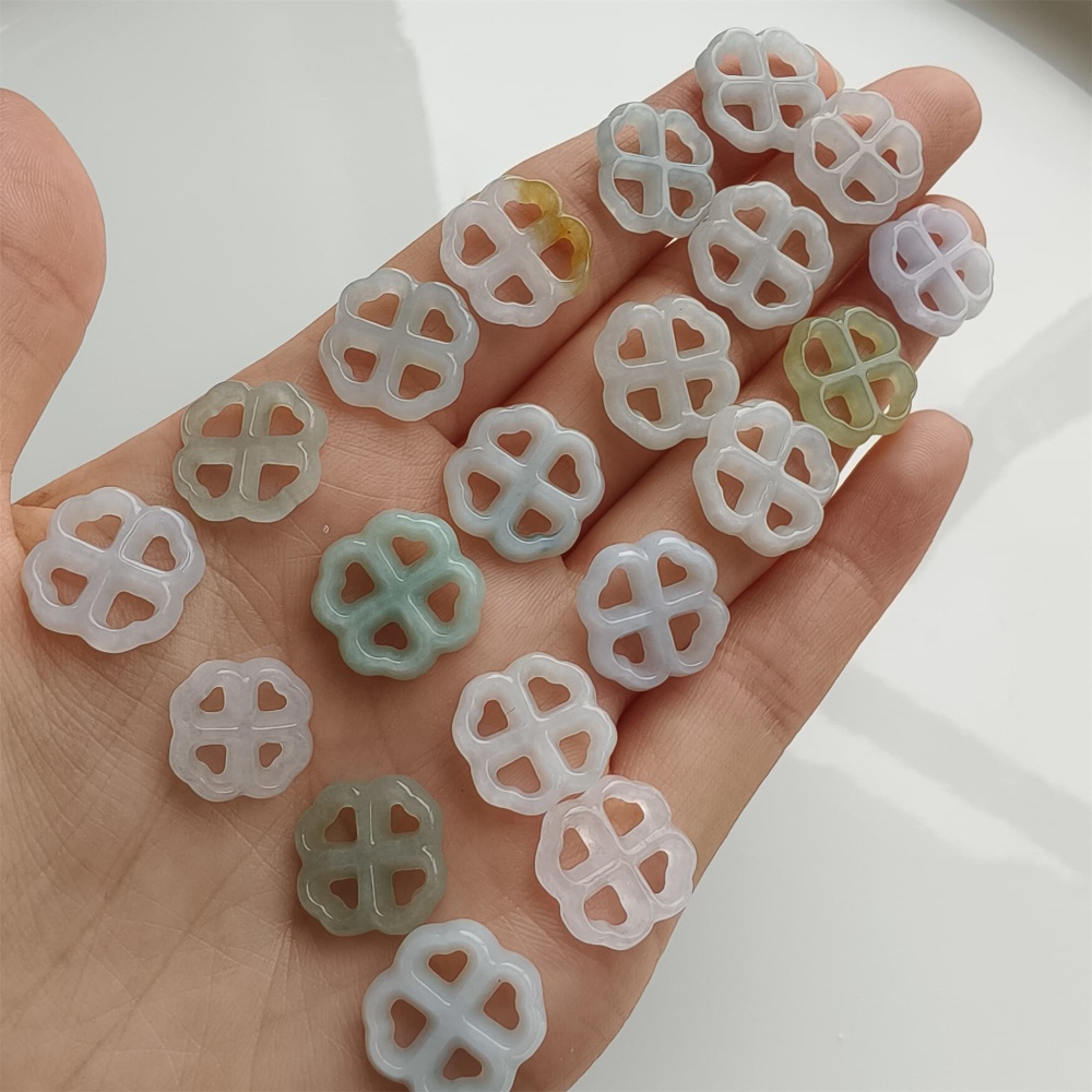 DDP 5pcs 12-13.5mm Natural Certificated Type A Icy Green White Burmese Jadeite Flower Beads