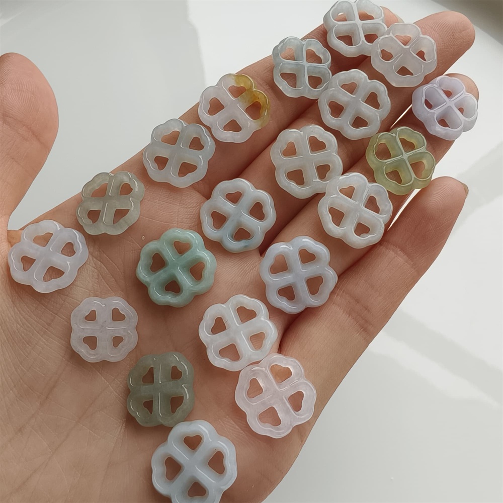 DDP 5pcs 12-13.5mm Natural Certificated Type A Icy Green White Burmese Jadeite Flower Beads