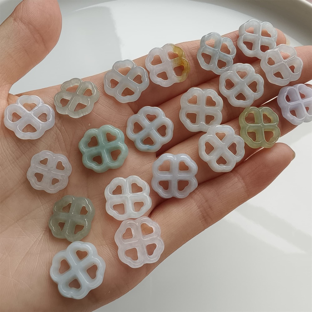 DDP 5pcs 12-13.5mm Natural Certificated Type A Icy Green White Burmese Jadeite Flower Beads