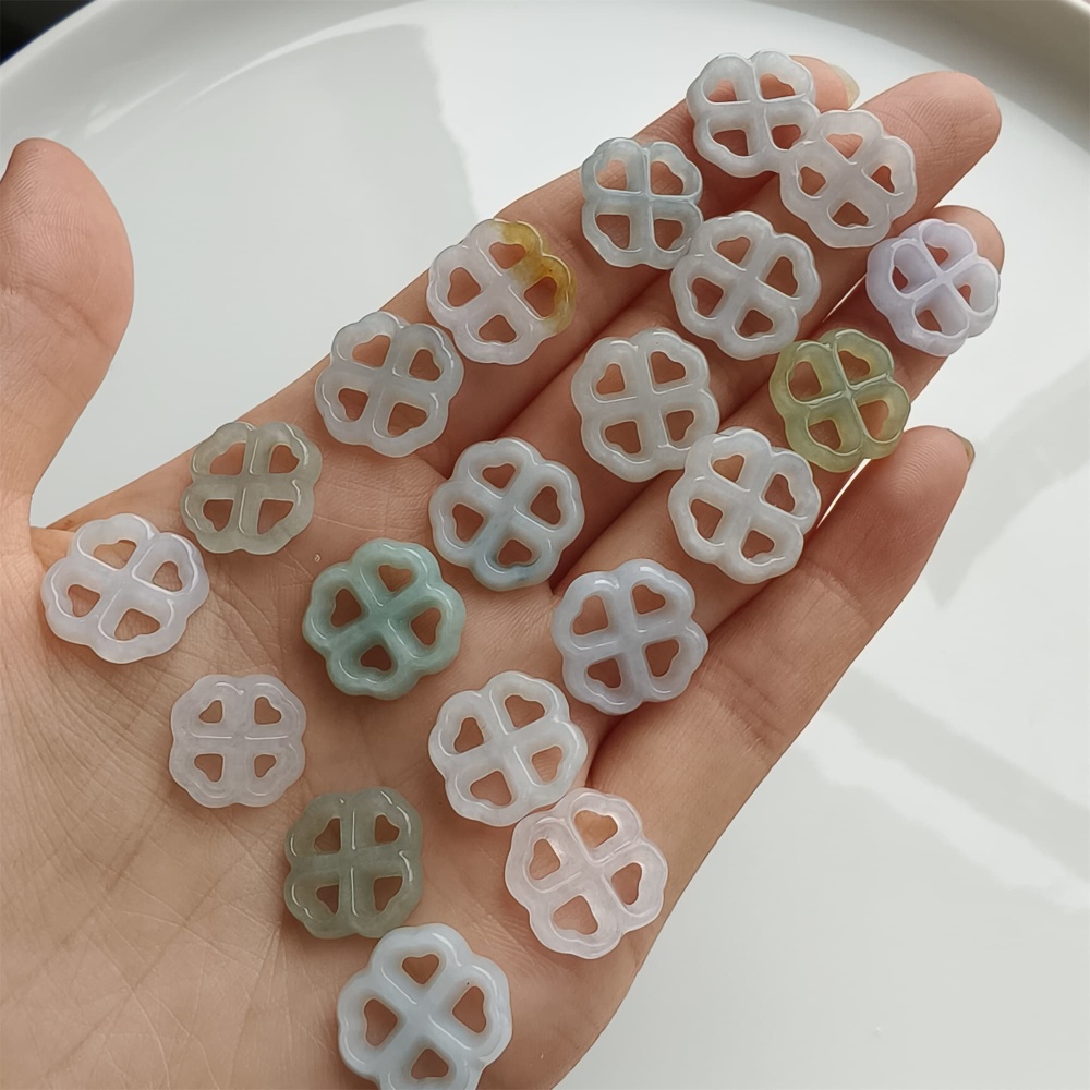 DDP 5pcs 12-13.5mm Natural Certificated Type A Icy Green White Burmese Jadeite Flower Beads
