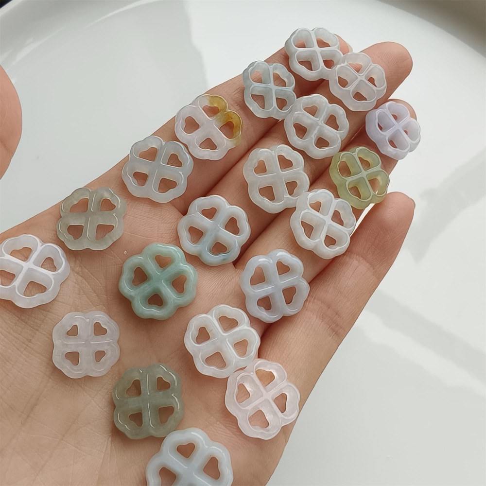 DDP 5pcs 12-13.5mm Natural Certificated Type A Icy Green White Burmese Jadeite Flower Beads