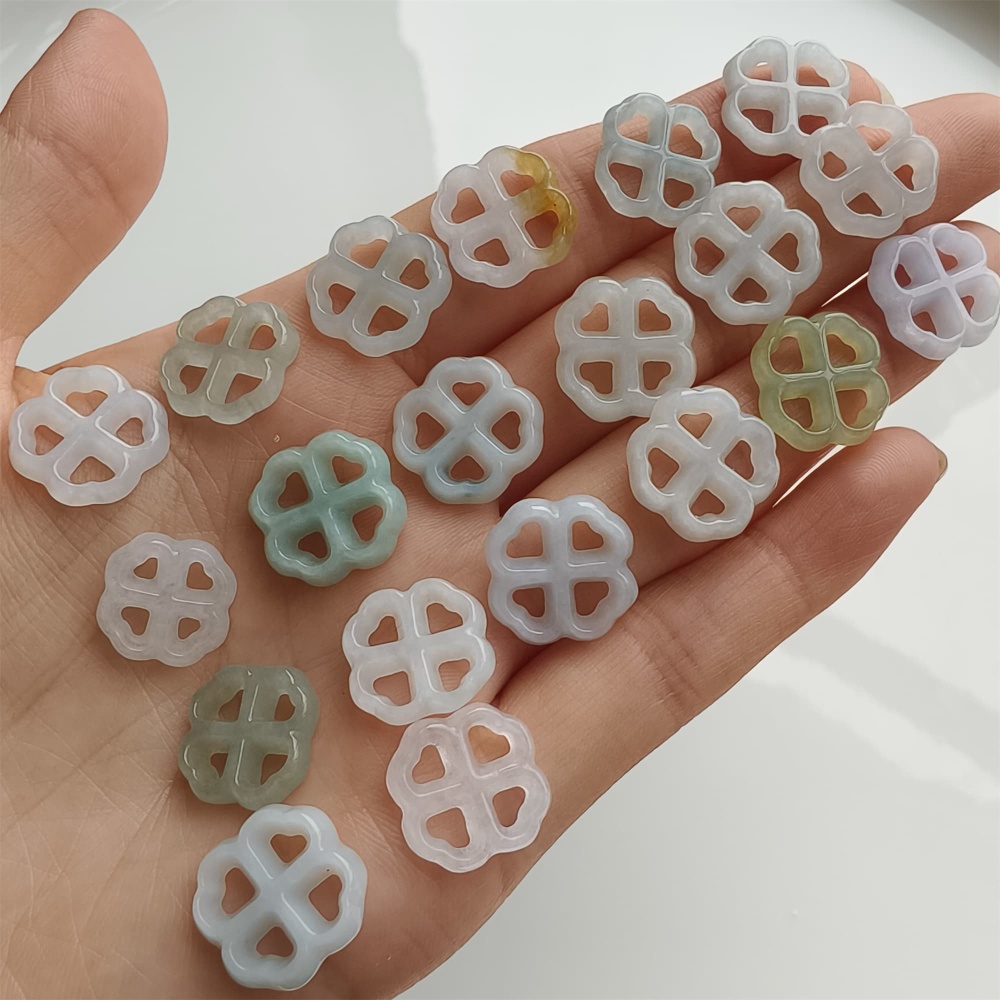 DDP 5pcs 12-13.5mm Natural Certificated Type A Icy Green White Burmese Jadeite Flower Beads