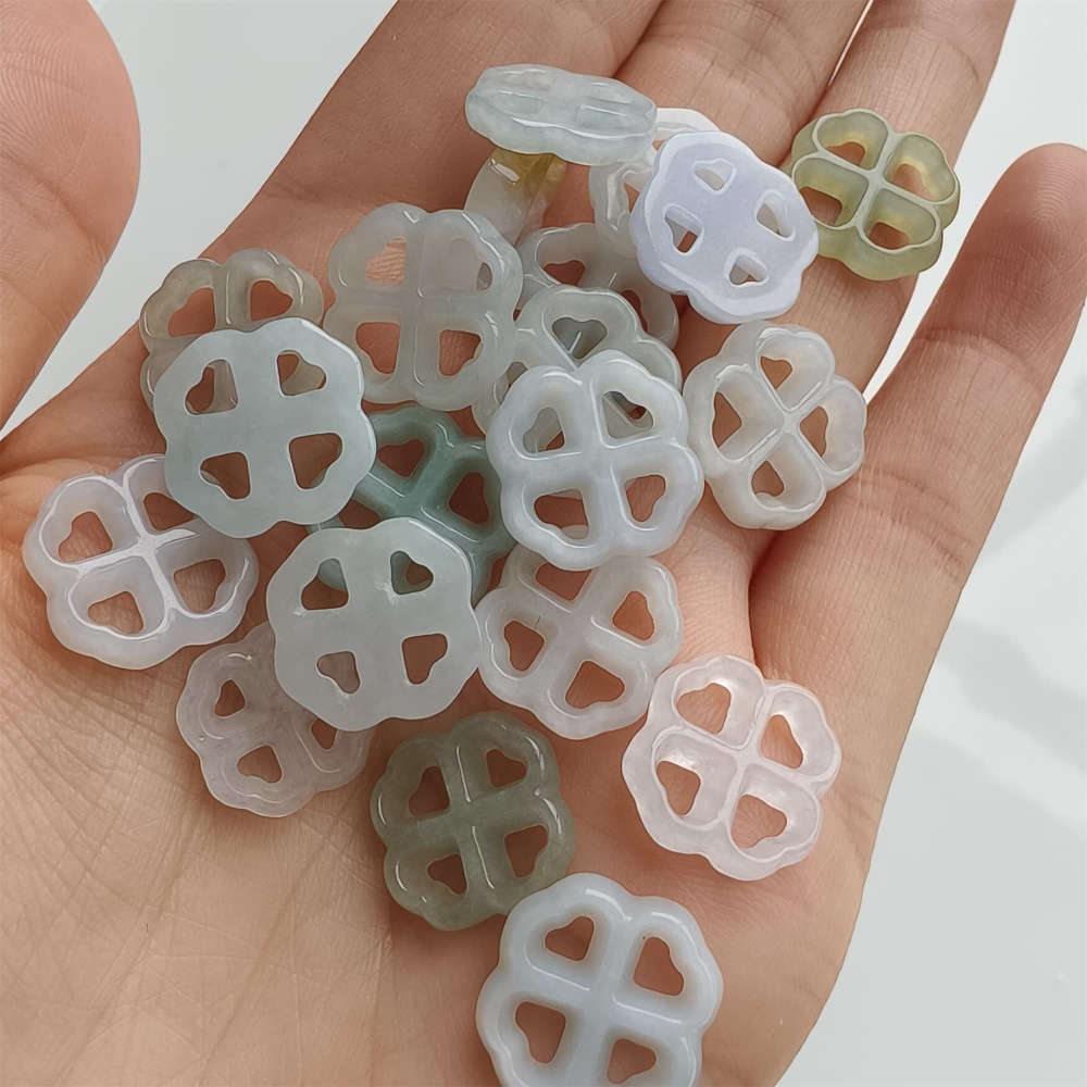 DDP 5pcs 12-13.5mm Natural Certificated Type A Icy Green White Burmese Jadeite Flower Beads