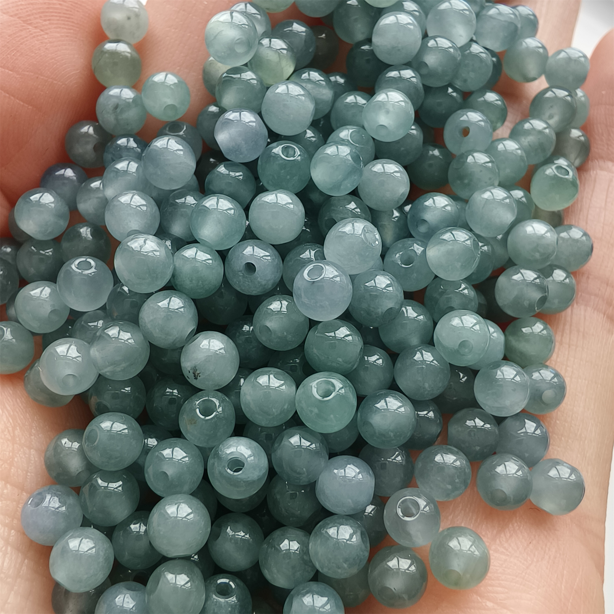 DDP 50pcs 4.5mm Natural Certificated Type A Icy Waxy Blue Watery Guatemalan Jadeite Round Beads