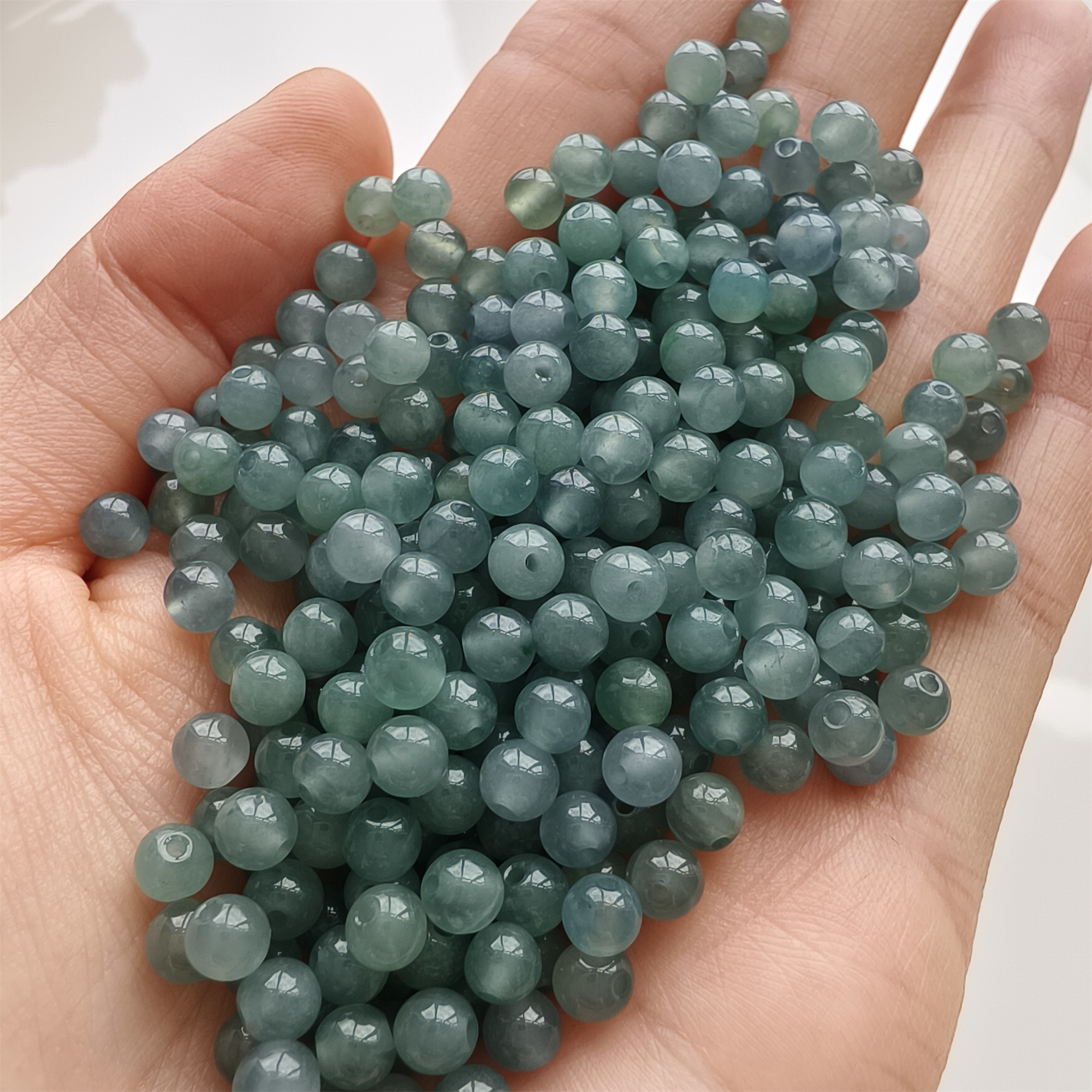 DDP 50pcs 4.5mm Natural Certificated Type A Icy Waxy Blue Watery Guatemalan Jadeite Round Beads