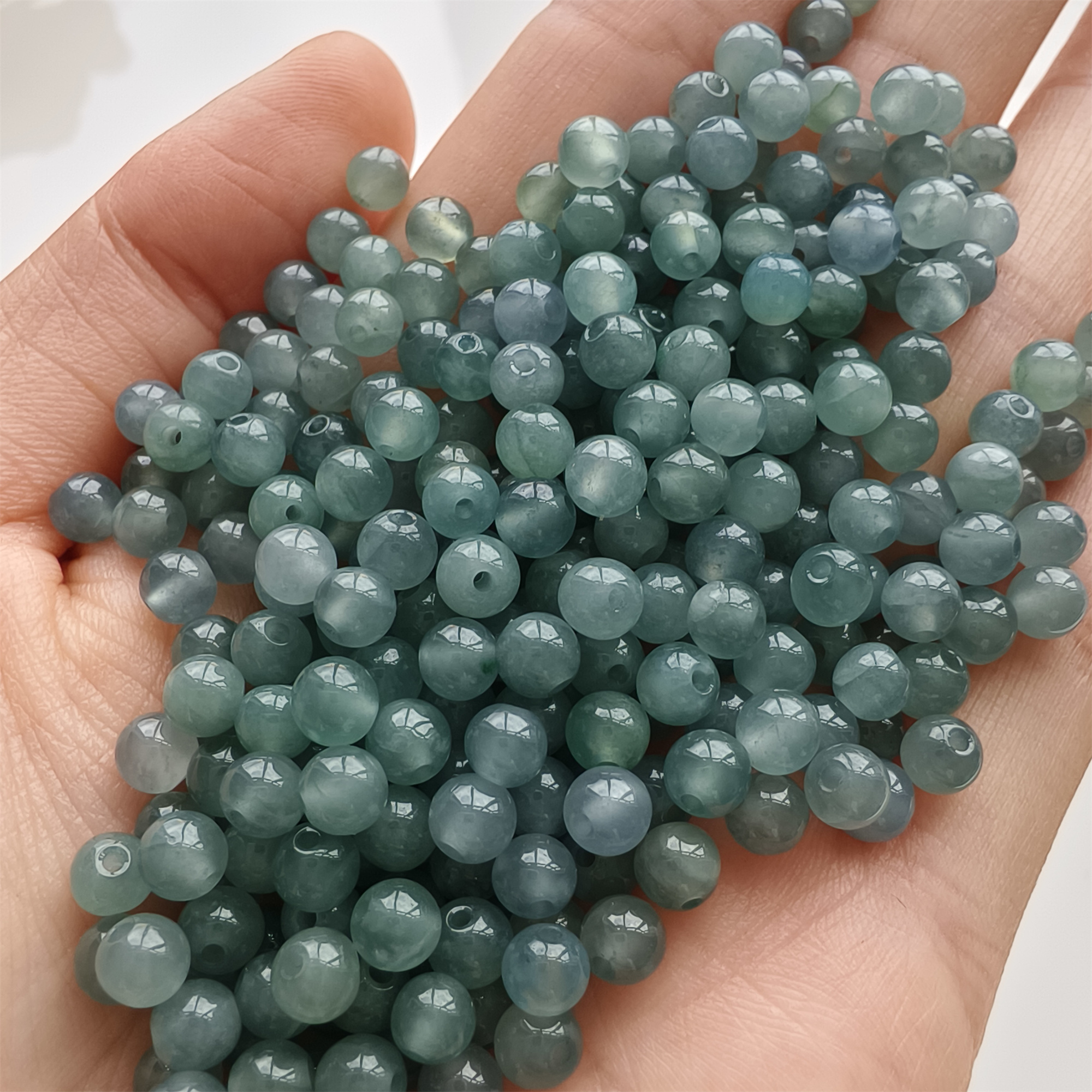 DDP 50pcs 4.5mm Natural Certificated Type A Icy Waxy Blue Watery Guatemalan Jadeite Round Beads