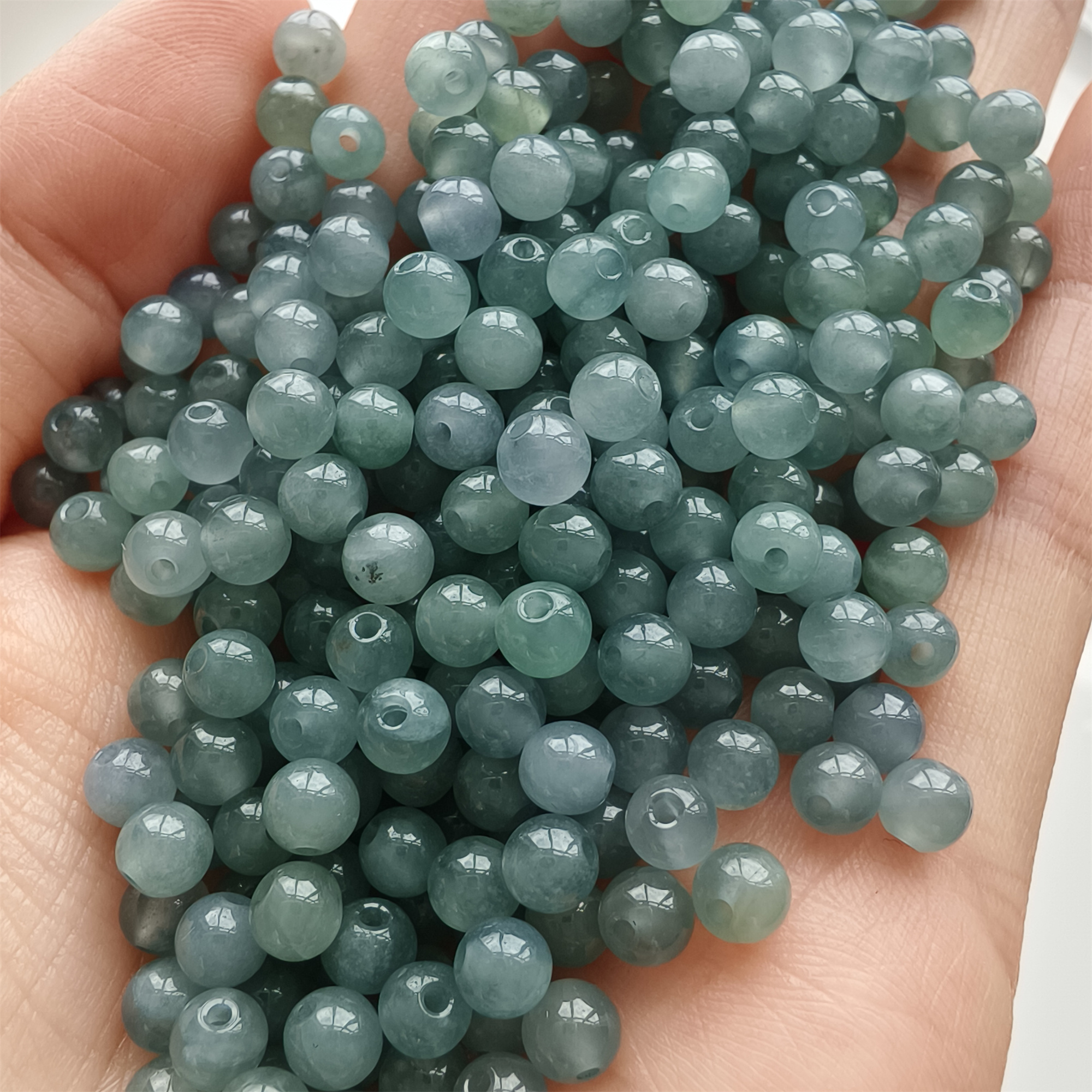 DDP 50pcs 4.5mm Natural Certificated Type A Icy Waxy Blue Watery Guatemalan Jadeite Round Beads