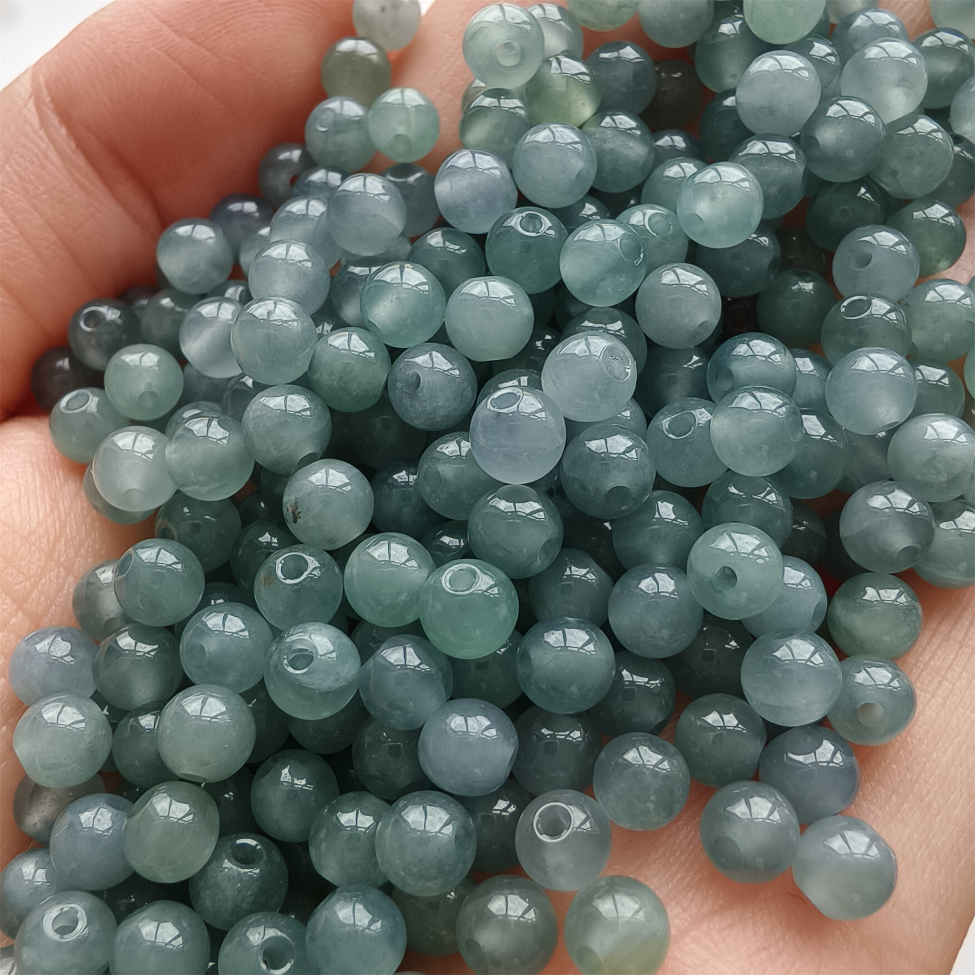 DDP 50pcs 4.5mm Natural Certificated Type A Icy Waxy Blue Watery Guatemalan Jadeite Round Beads