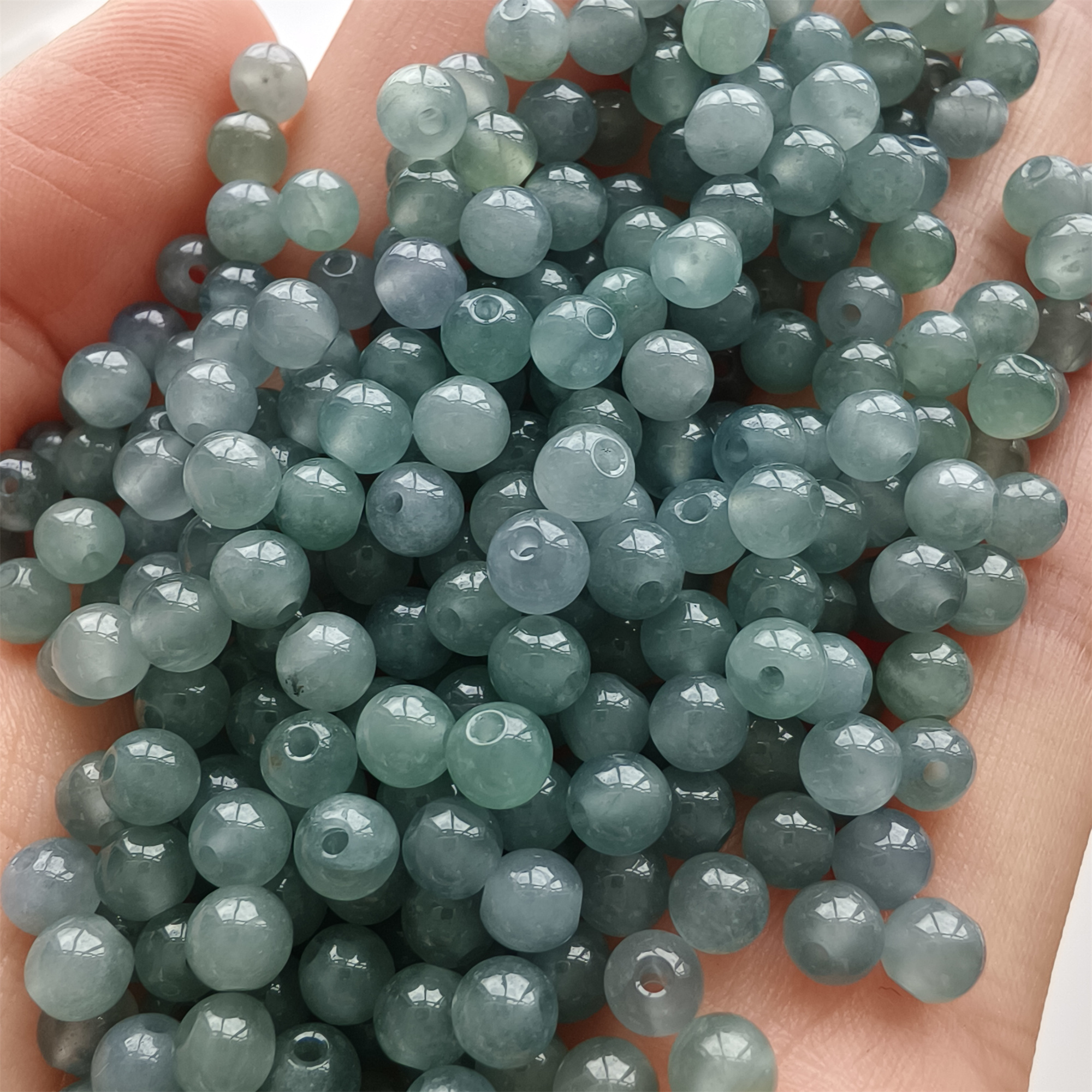 DDP 50pcs 4.5mm Natural Certificated Type A Icy Waxy Blue Watery Guatemalan Jadeite Round Beads