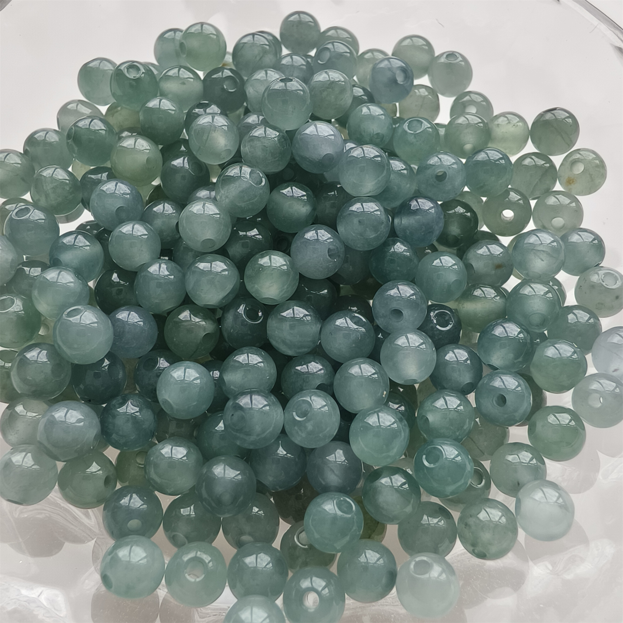 DDP 50pcs 4.5mm Natural Certificated Type A Icy Waxy Blue Watery Guatemalan Jadeite Round Beads