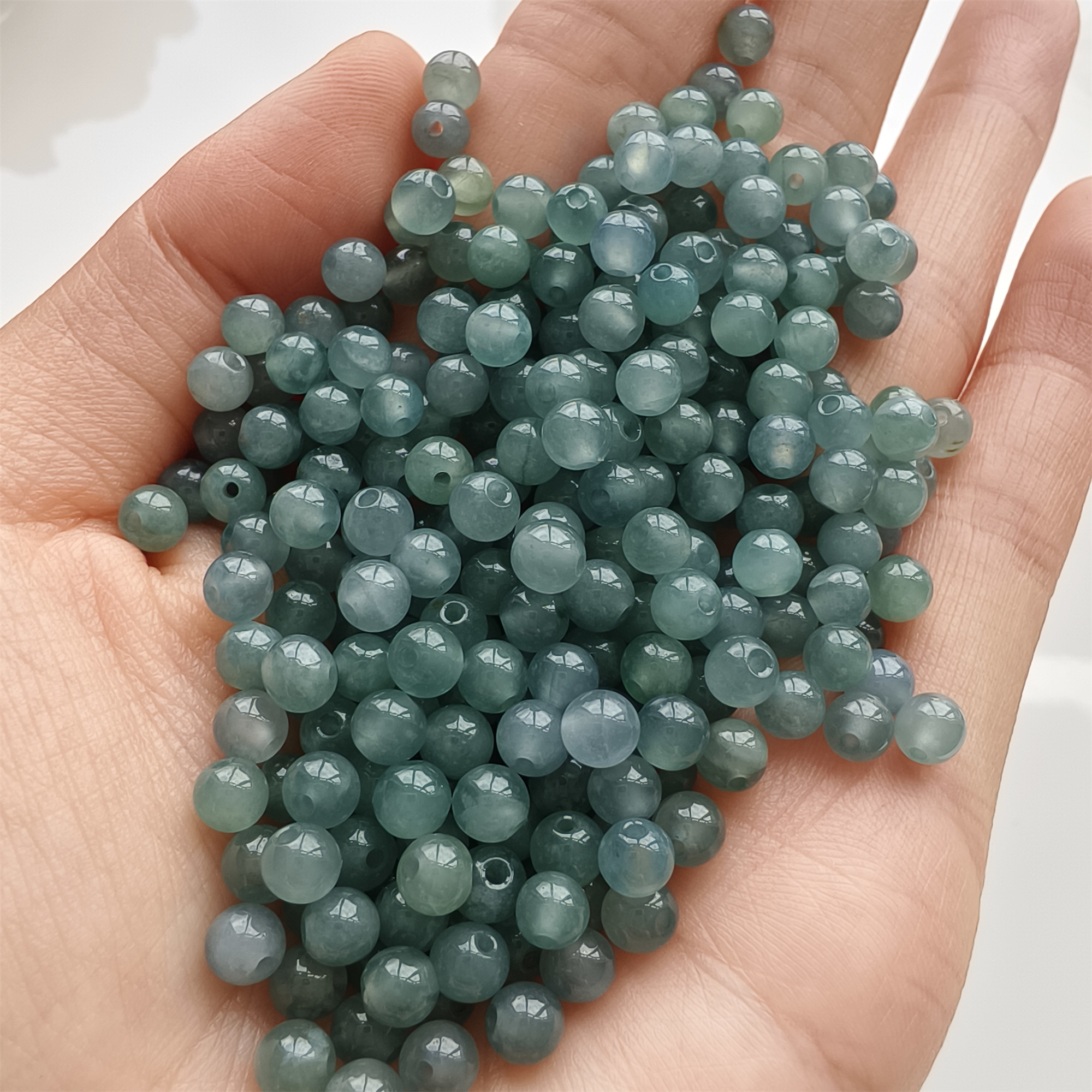 DDP 50pcs 4.5mm Natural Certificated Type A Icy Waxy Blue Watery Guatemalan Jadeite Round Beads