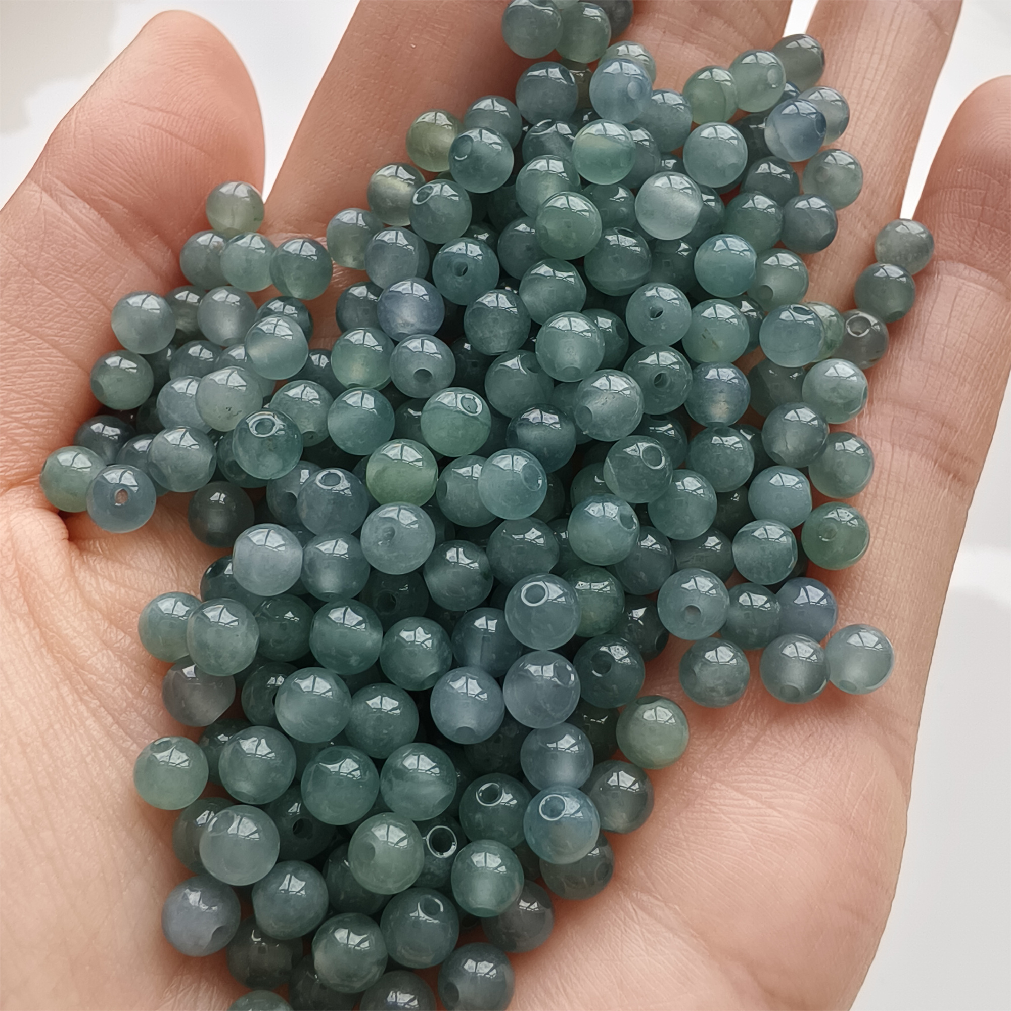 DDP 50pcs 4.5mm Natural Certificated Type A Icy Waxy Blue Watery Guatemalan Jadeite Round Beads