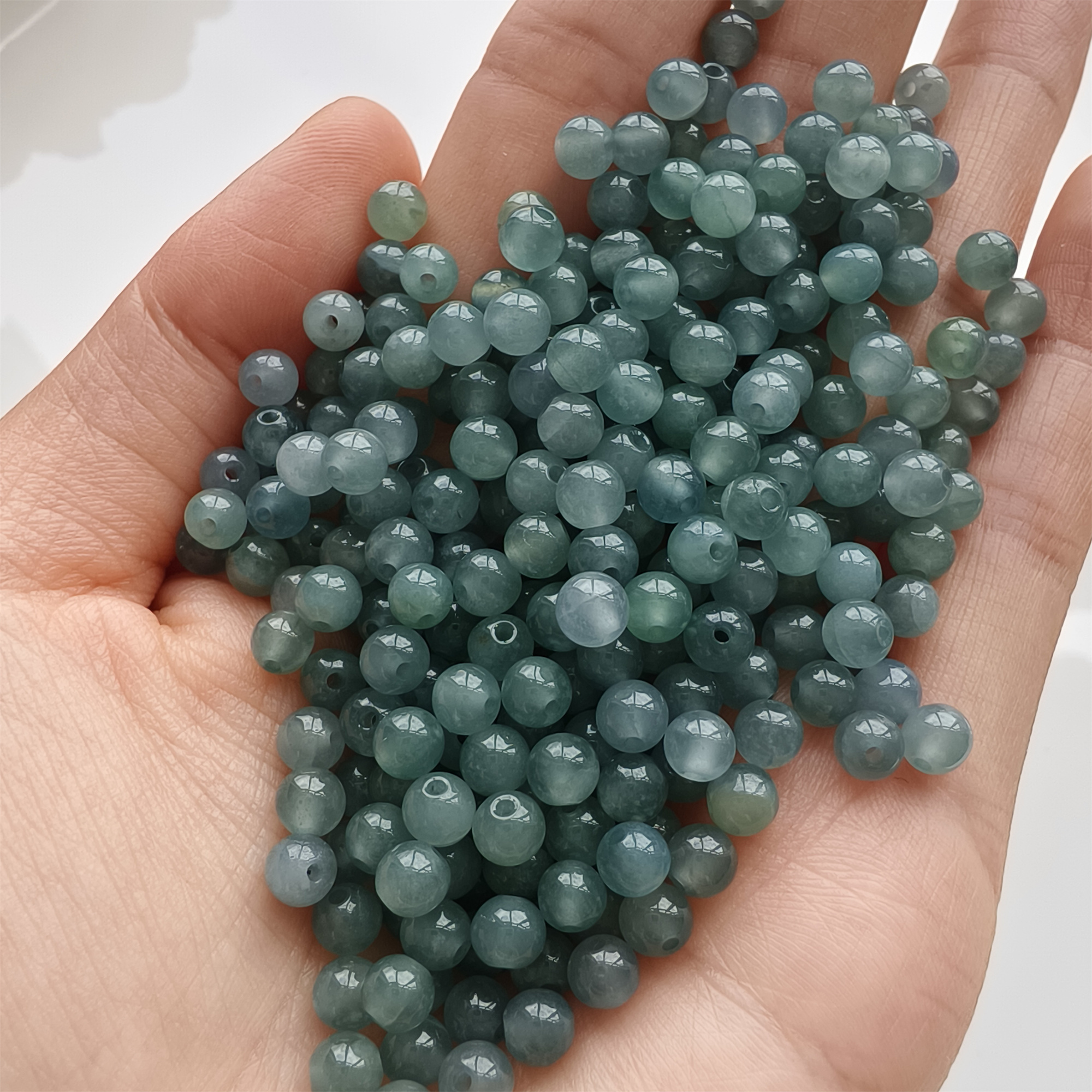 DDP 50pcs 4.5mm Natural Certificated Type A Icy Waxy Blue Watery Guatemalan Jadeite Round Beads