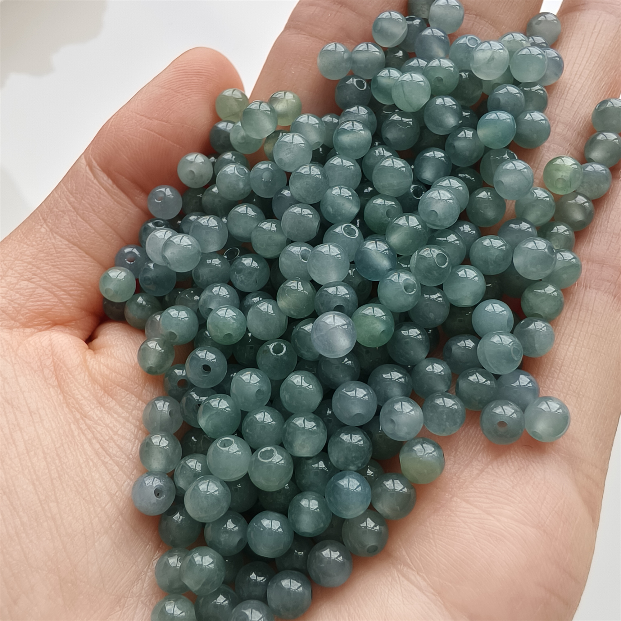 DDP 50pcs 4.5mm Natural Certificated Type A Icy Waxy Blue Watery Guatemalan Jadeite Round Beads