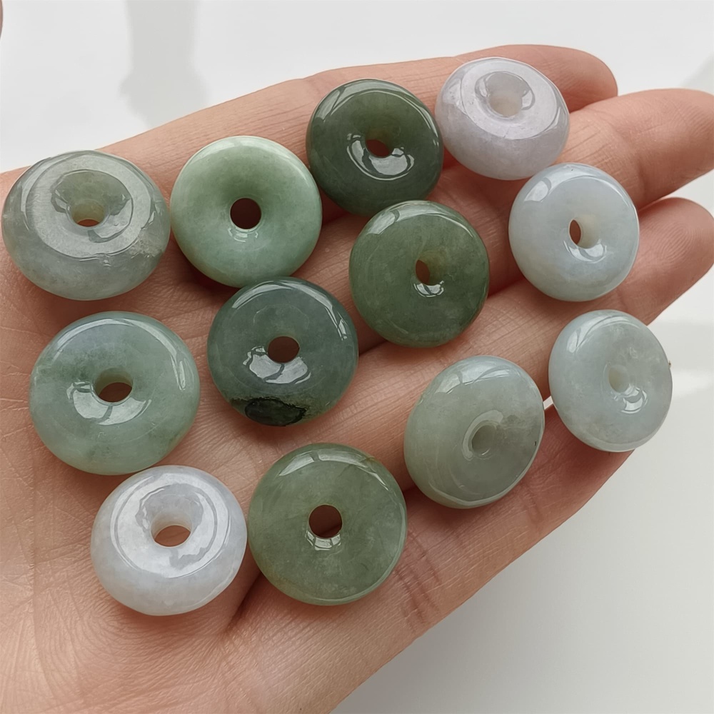 DDP 12pcs 13-15mm Natural Type A Green White Burmese Jadeite Safety Buckle Beads