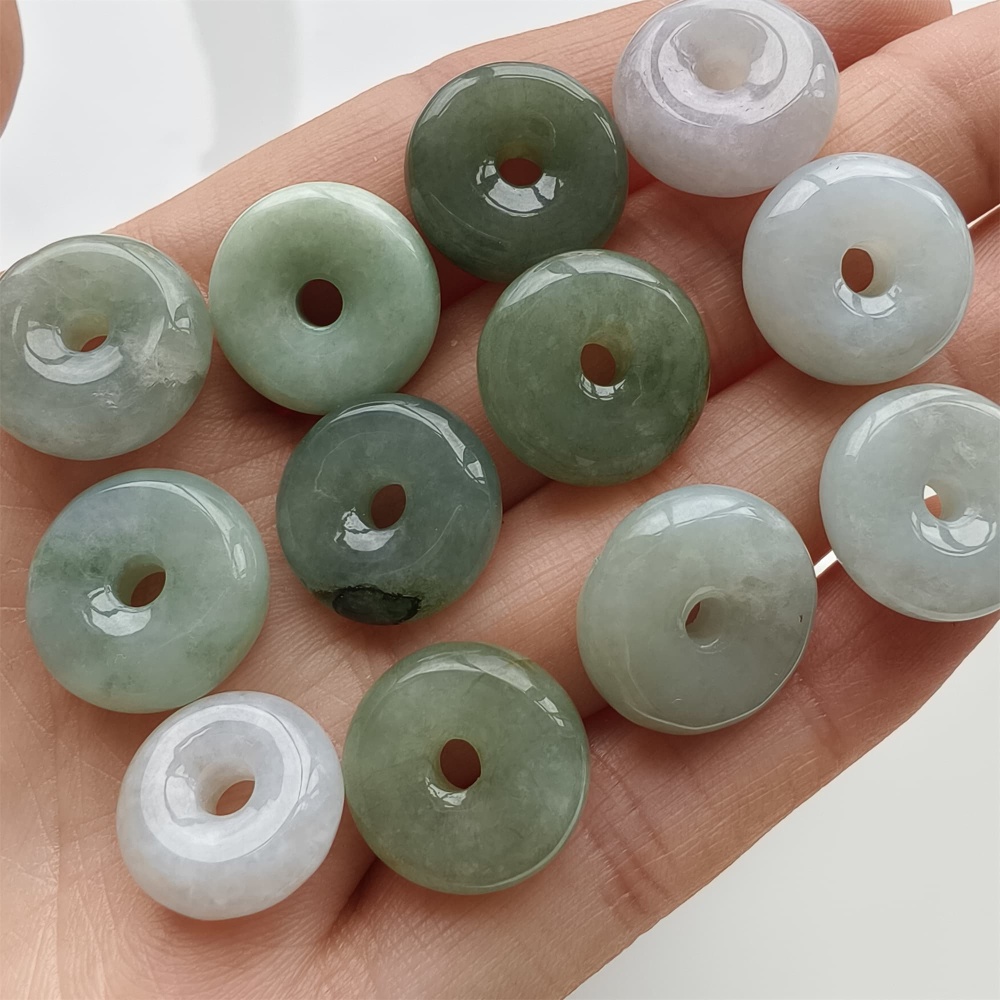 DDP 12pcs 13-15mm Natural Type A Green White Burmese Jadeite Safety Buckle Beads