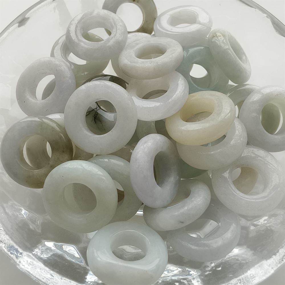 DDP 30pcs 15mm Natural Certificated Type A Green White Burmese Jadeite Donut And Ring Beads
