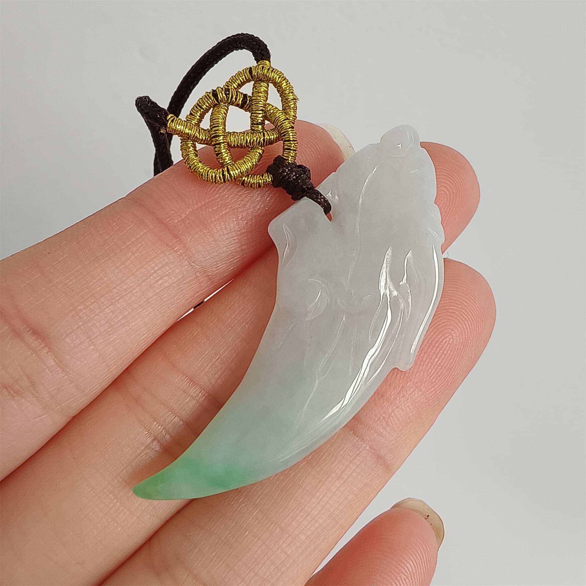 DDP 45mm Natural Certificated Type A Icy Green White Burmese Jadeite Dragon Tooth Pendant