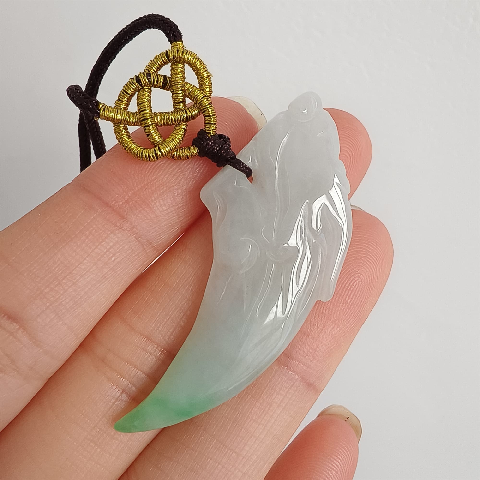 DDP 45mm Natural Certificated Type A Icy Green White Burmese Jadeite Dragon Tooth Pendant