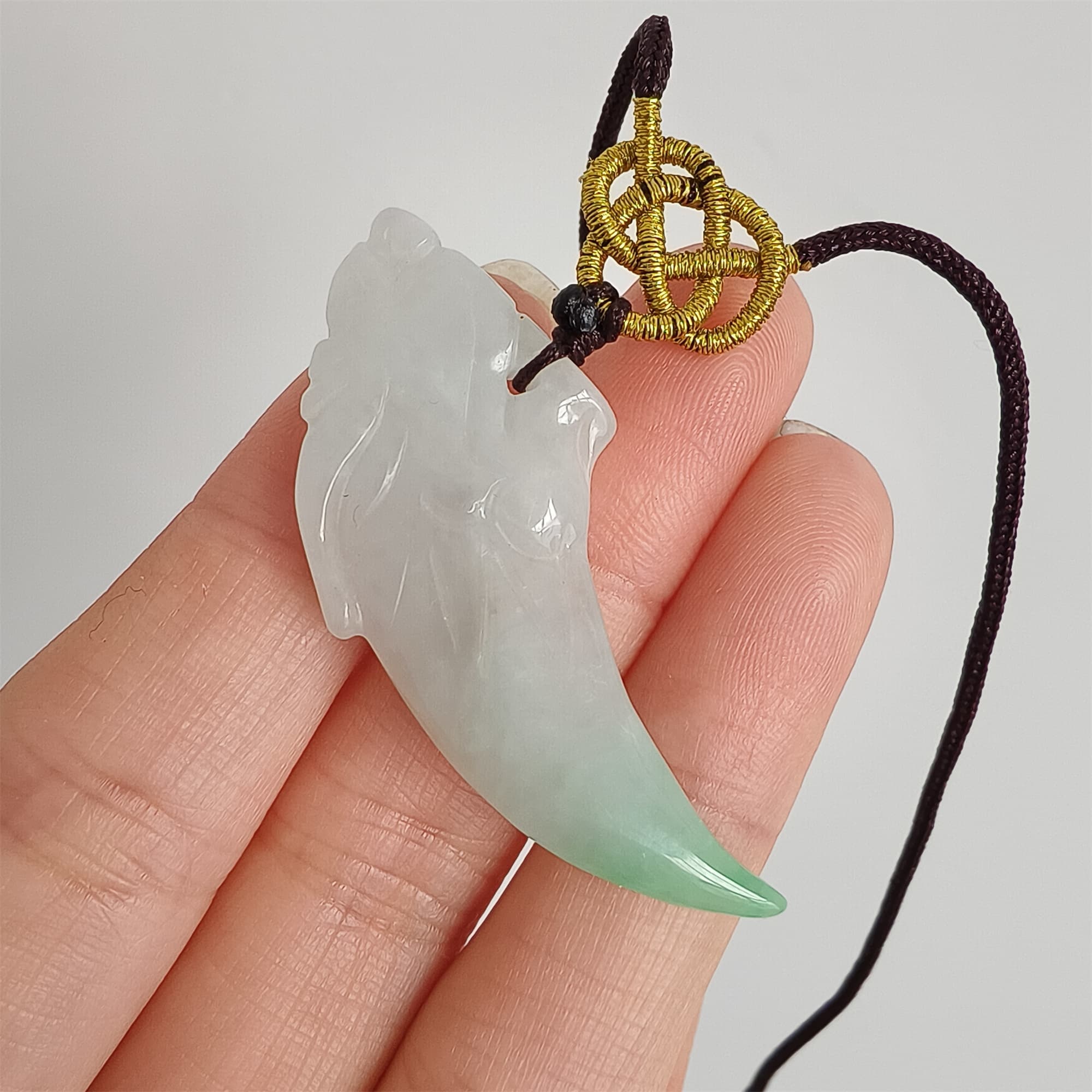 DDP 45mm Natural Certificated Type A Icy Green White Burmese Jadeite Dragon Tooth Pendant