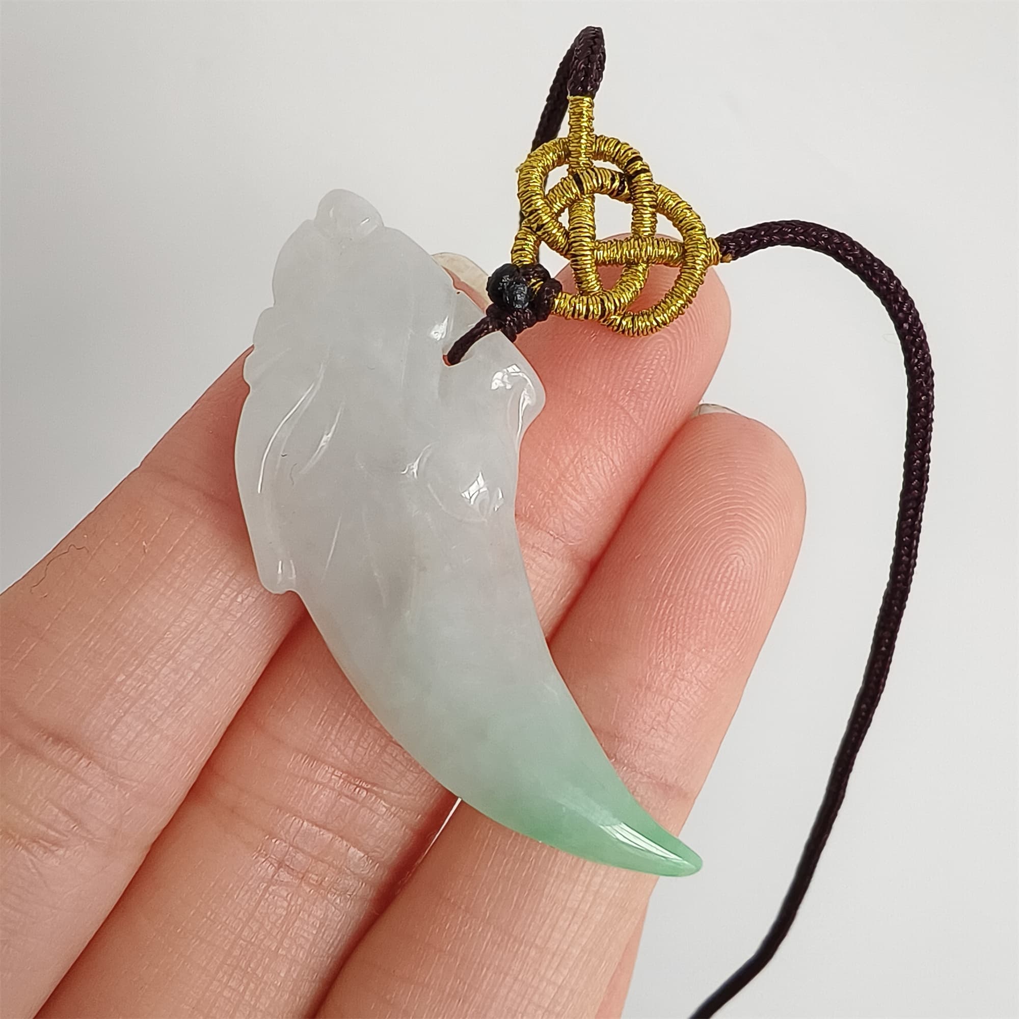 DDP 45mm Natural Certificated Type A Icy Green White Burmese Jadeite Dragon Tooth Pendant