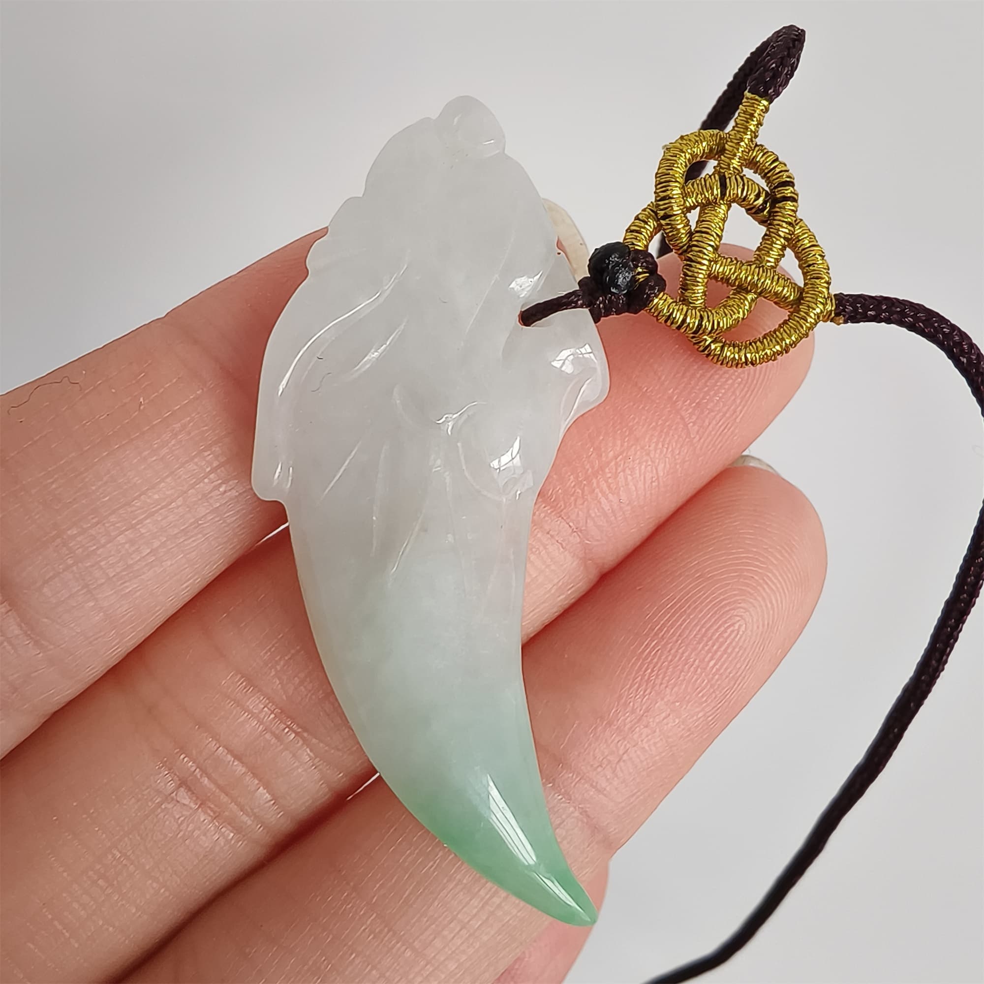 DDP 45mm Natural Certificated Type A Icy Green White Burmese Jadeite Dragon Tooth Pendant