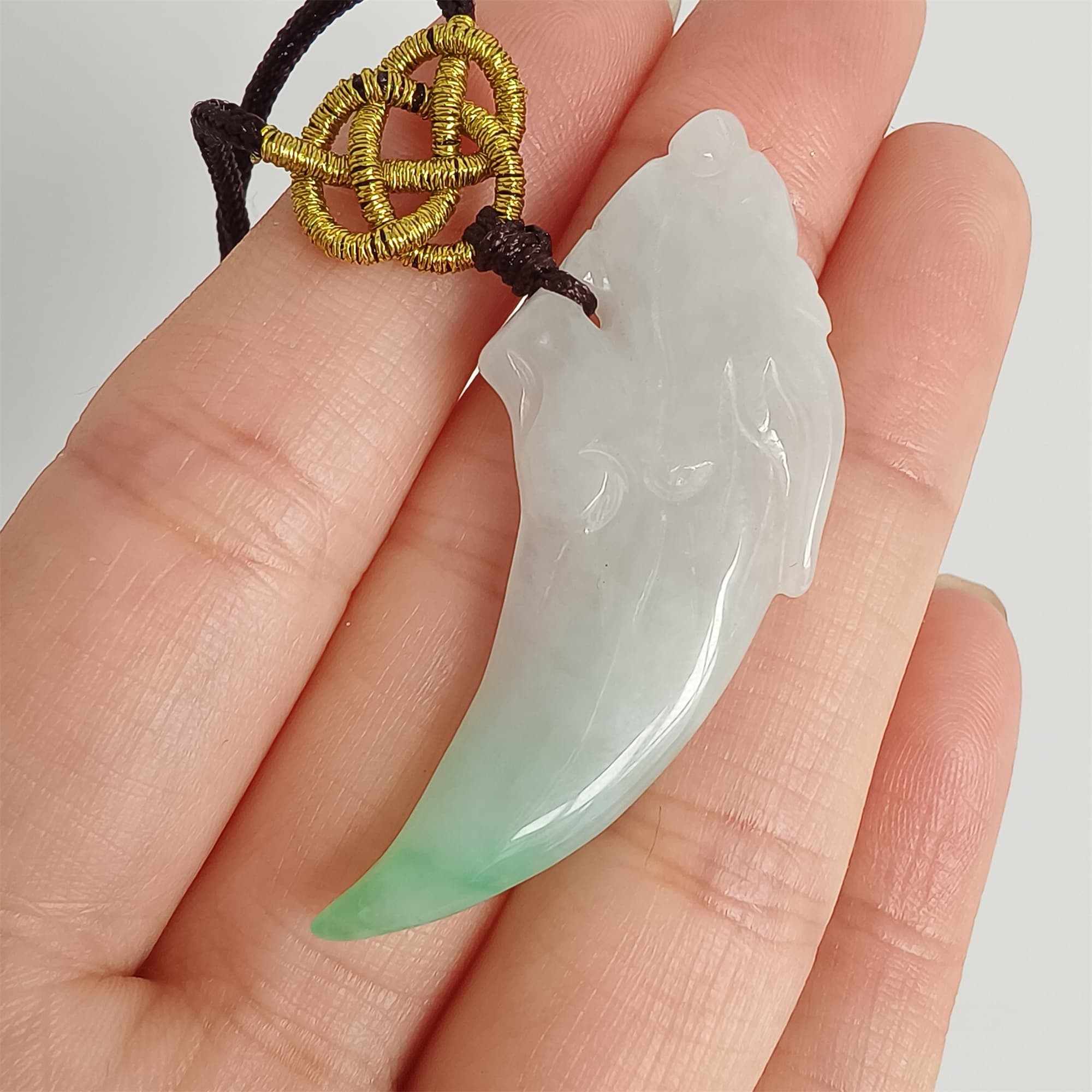 DDP 45mm Natural Certificated Type A Icy Green White Burmese Jadeite Dragon Tooth Pendant
