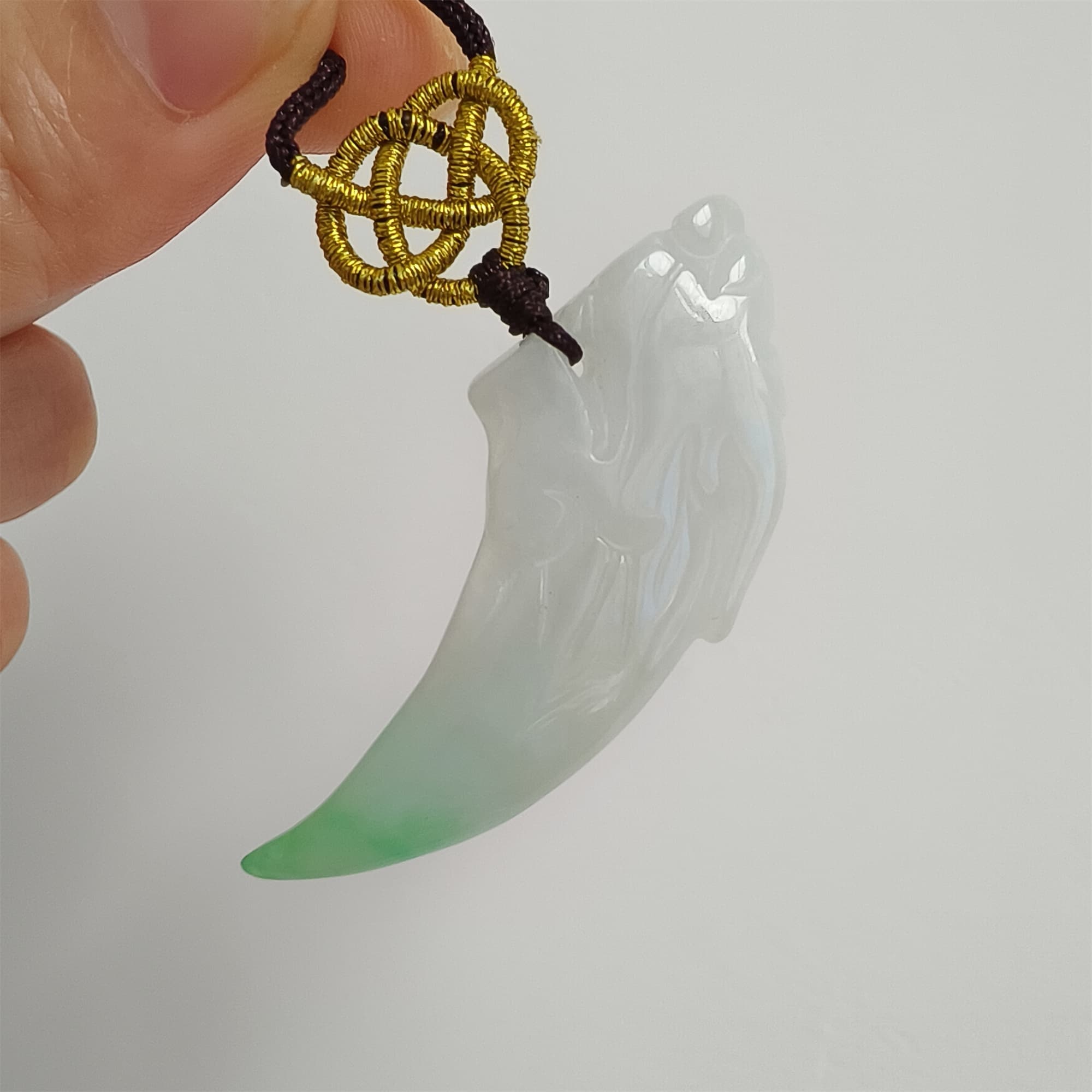 DDP 45mm Natural Certificated Type A Icy Green White Burmese Jadeite Dragon Tooth Pendant