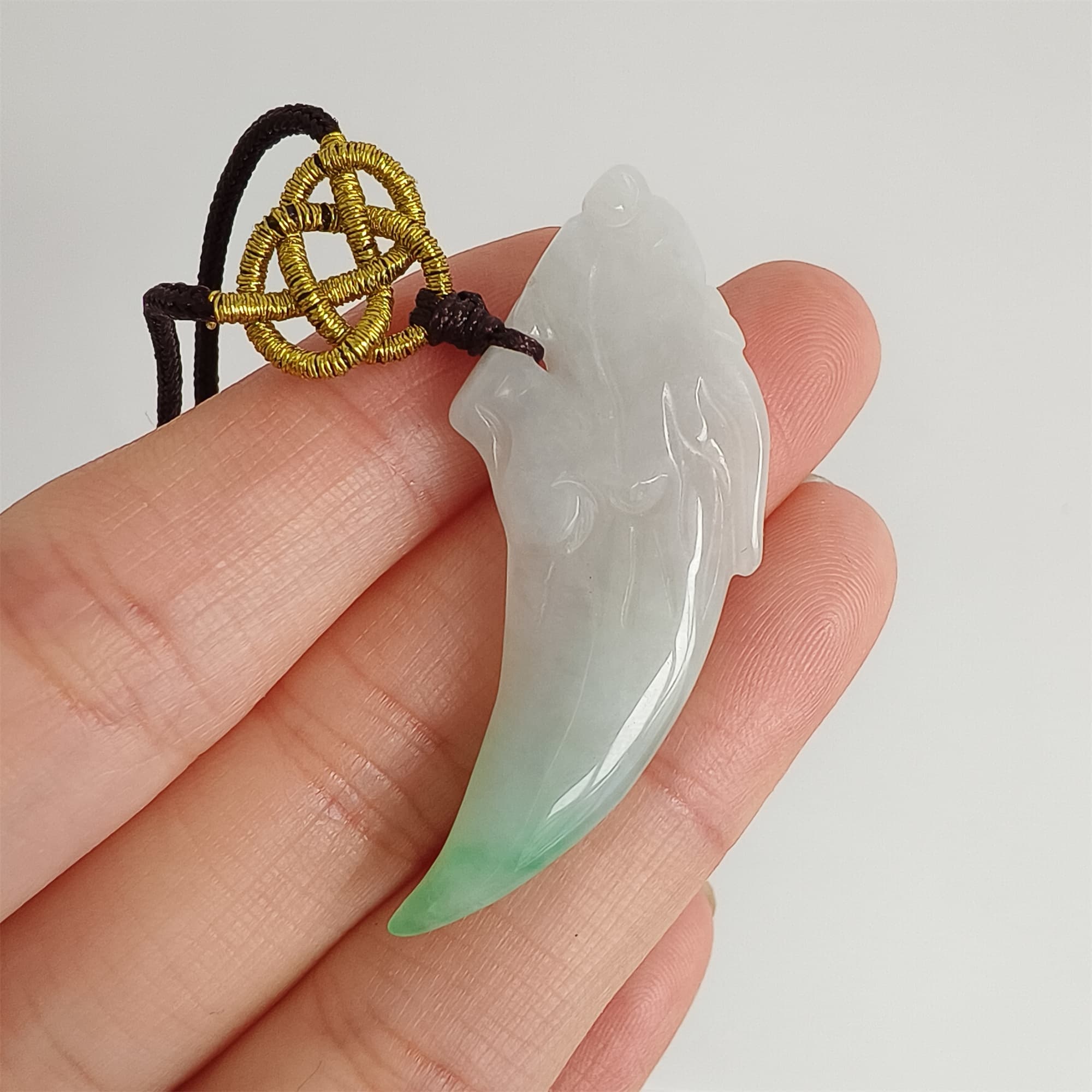 DDP 45mm Natural Certificated Type A Icy Green White Burmese Jadeite Dragon Tooth Pendant