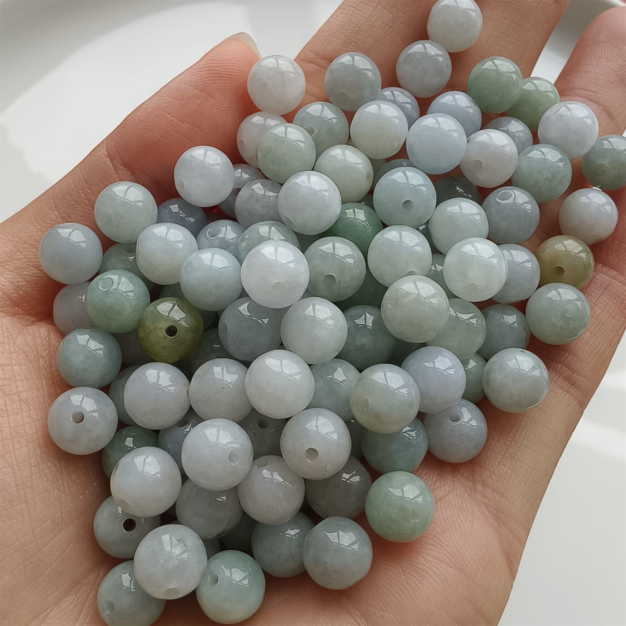 DDP 25pcs 7.5mm Natural Type A Green White Burmese Jadeite Round Beads
