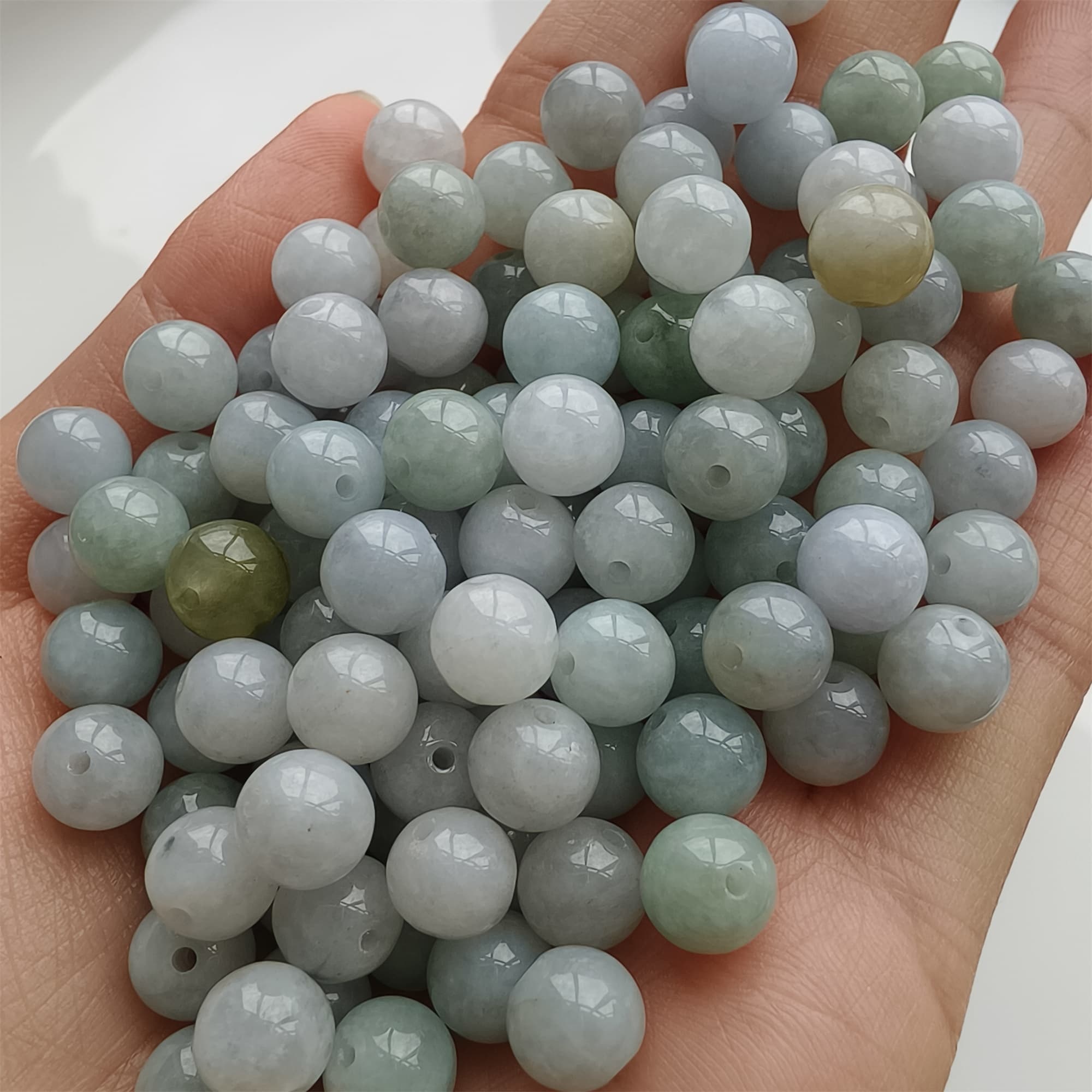 DDP 25pcs 7.5mm Natural Type A Green White Burmese Jadeite Round Beads
