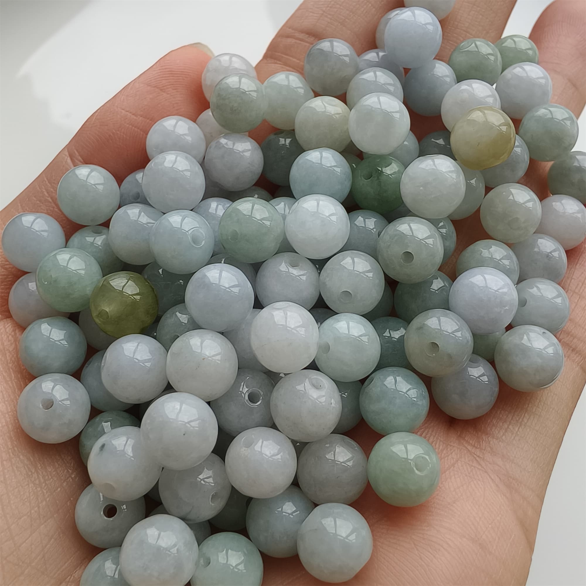 DDP 25pcs 7.5mm Natural Type A Green White Burmese Jadeite Round Beads