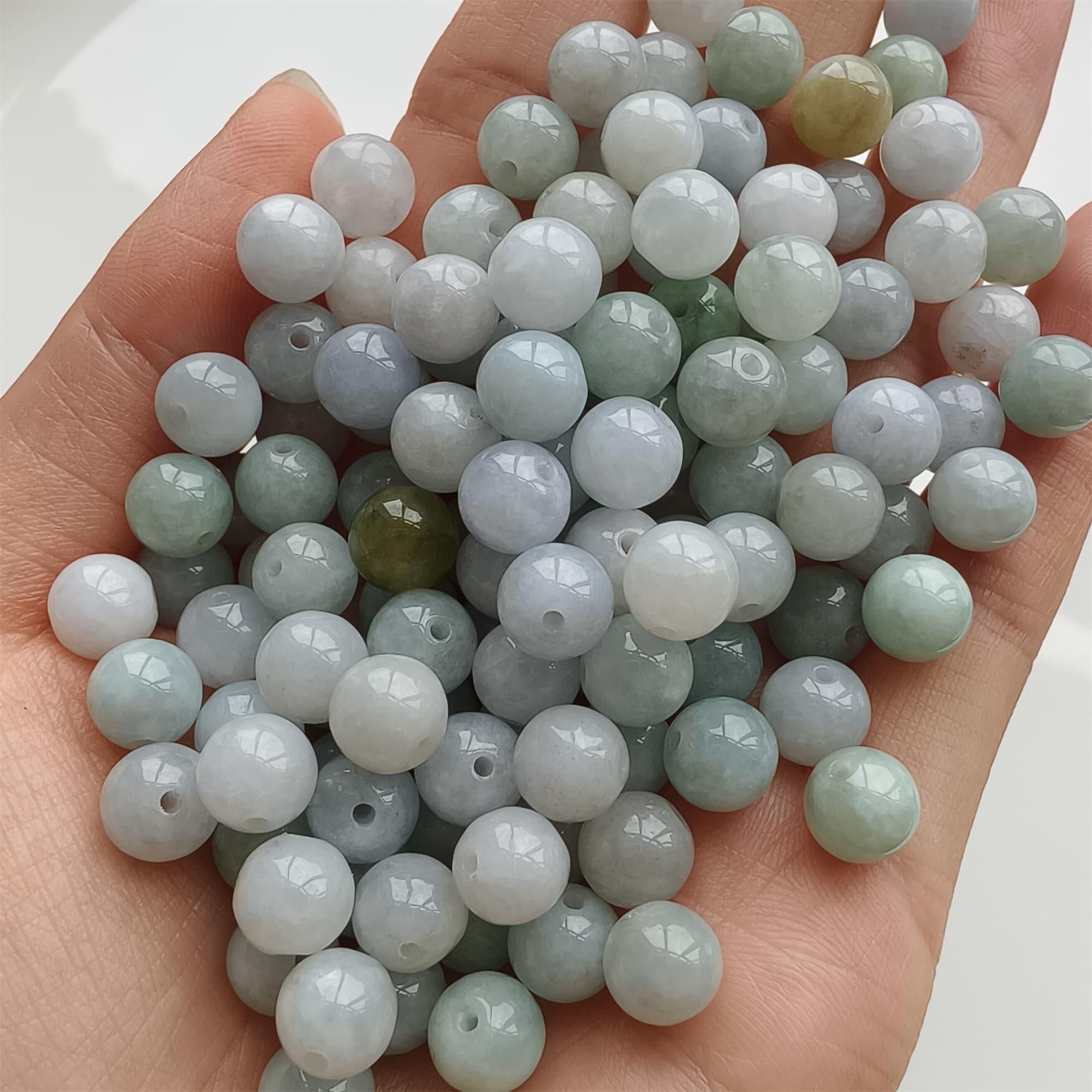 DDP 25pcs 7.5mm Natural Type A Green White Burmese Jadeite Round Beads