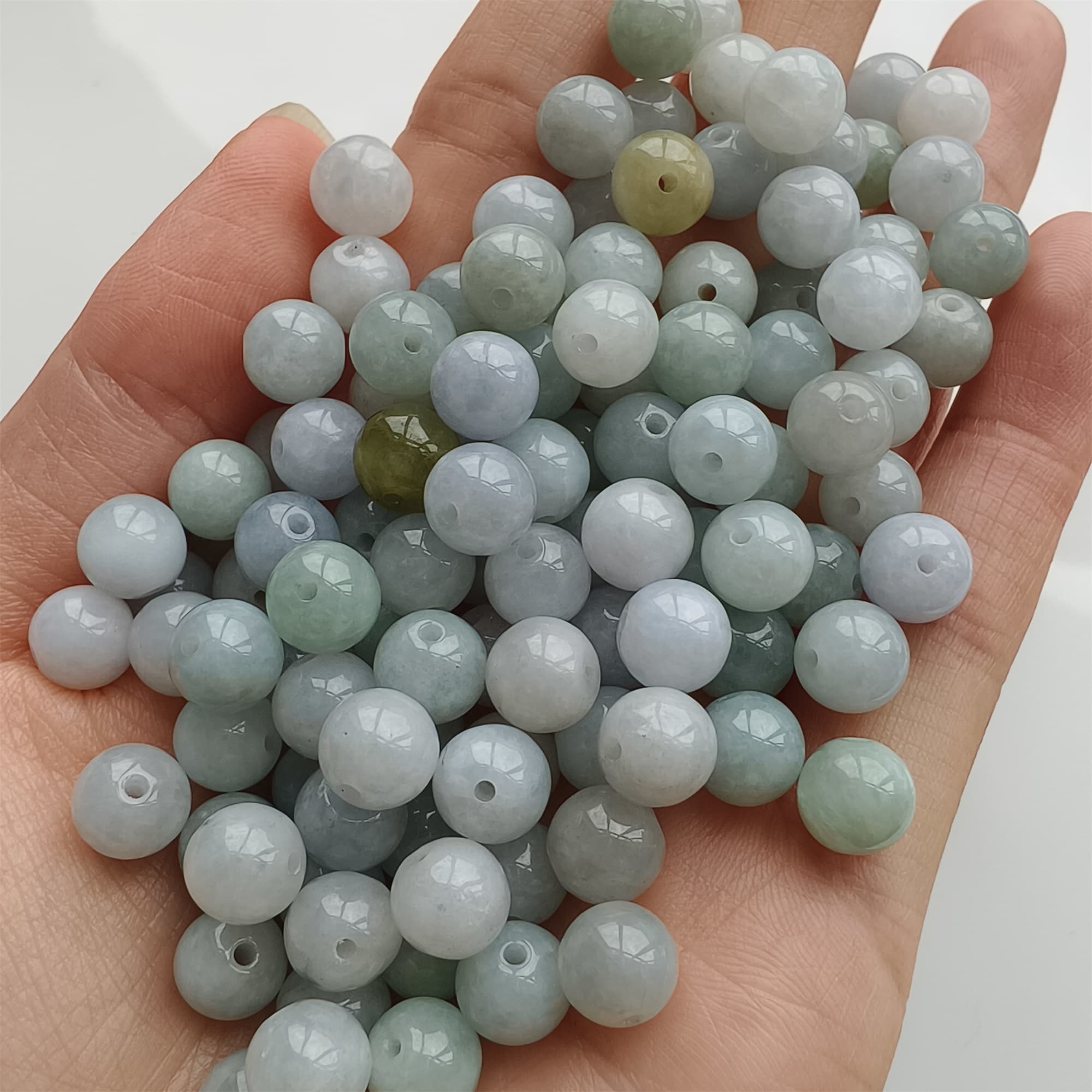 DDP 25pcs 7.5mm Natural Type A Green White Burmese Jadeite Round Beads